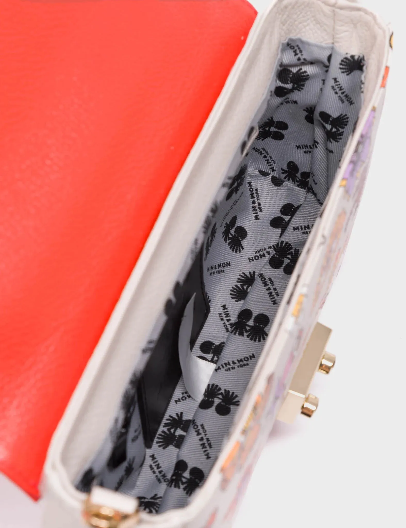 Amantis Cream and Fiesta Red Leather Crossbody Mini Handbag - Vintage Bloom Design