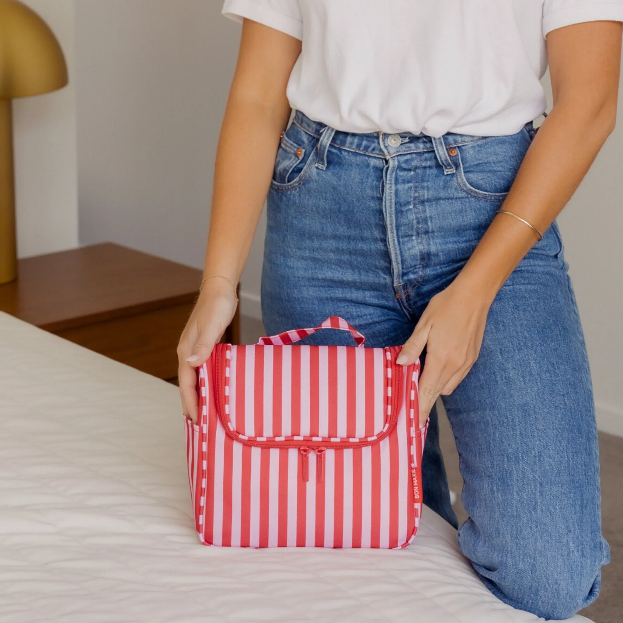 Bon Voyage Travel Toiletry Bag -- Pink and Red Stripe