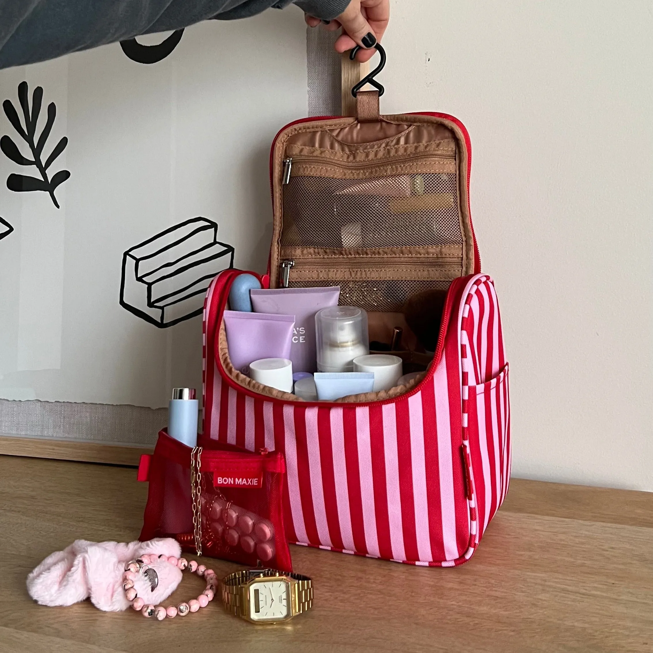 Bon Voyage Travel Toiletry Bag -- Pink and Red Stripe