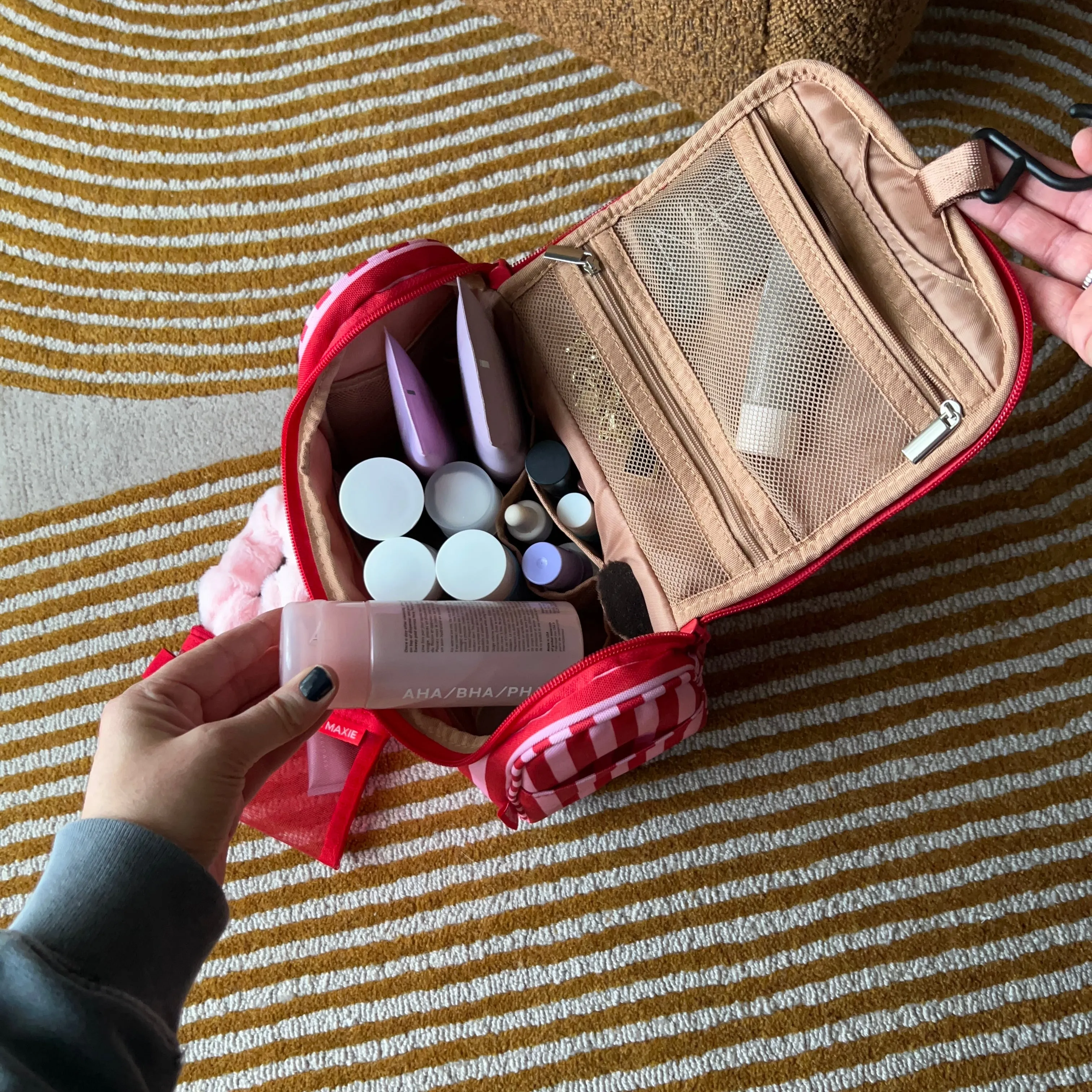 Bon Voyage Travel Toiletry Bag -- Pink and Red Stripe