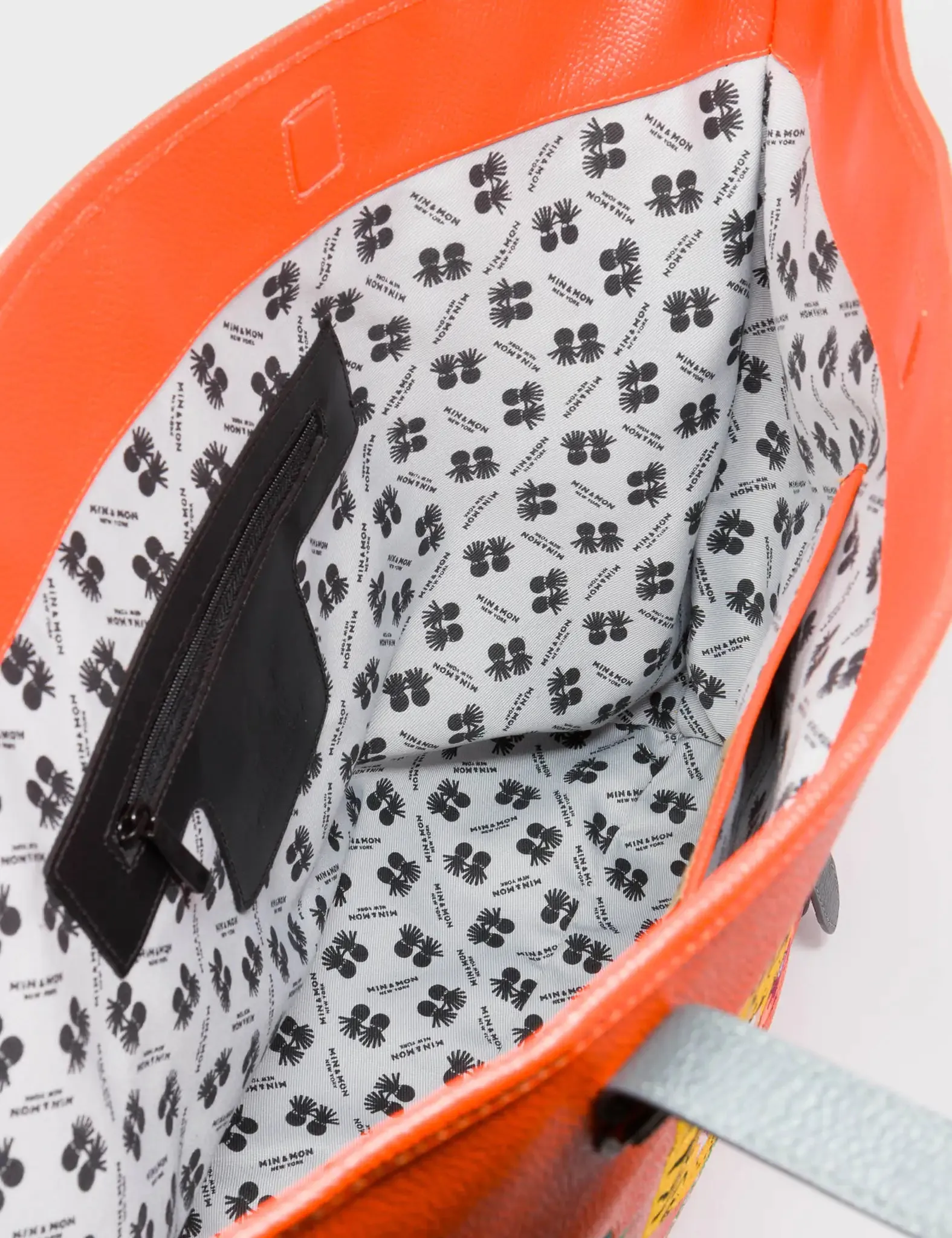 Bruno Vermillion Leather Tote Bag - Tiger and Flowers Embroidery