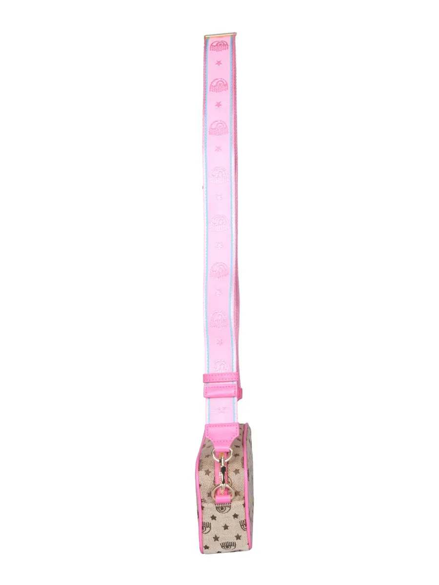 Chiara Ferragni Allover Logo Embroidered Zipped Shoulder Bag