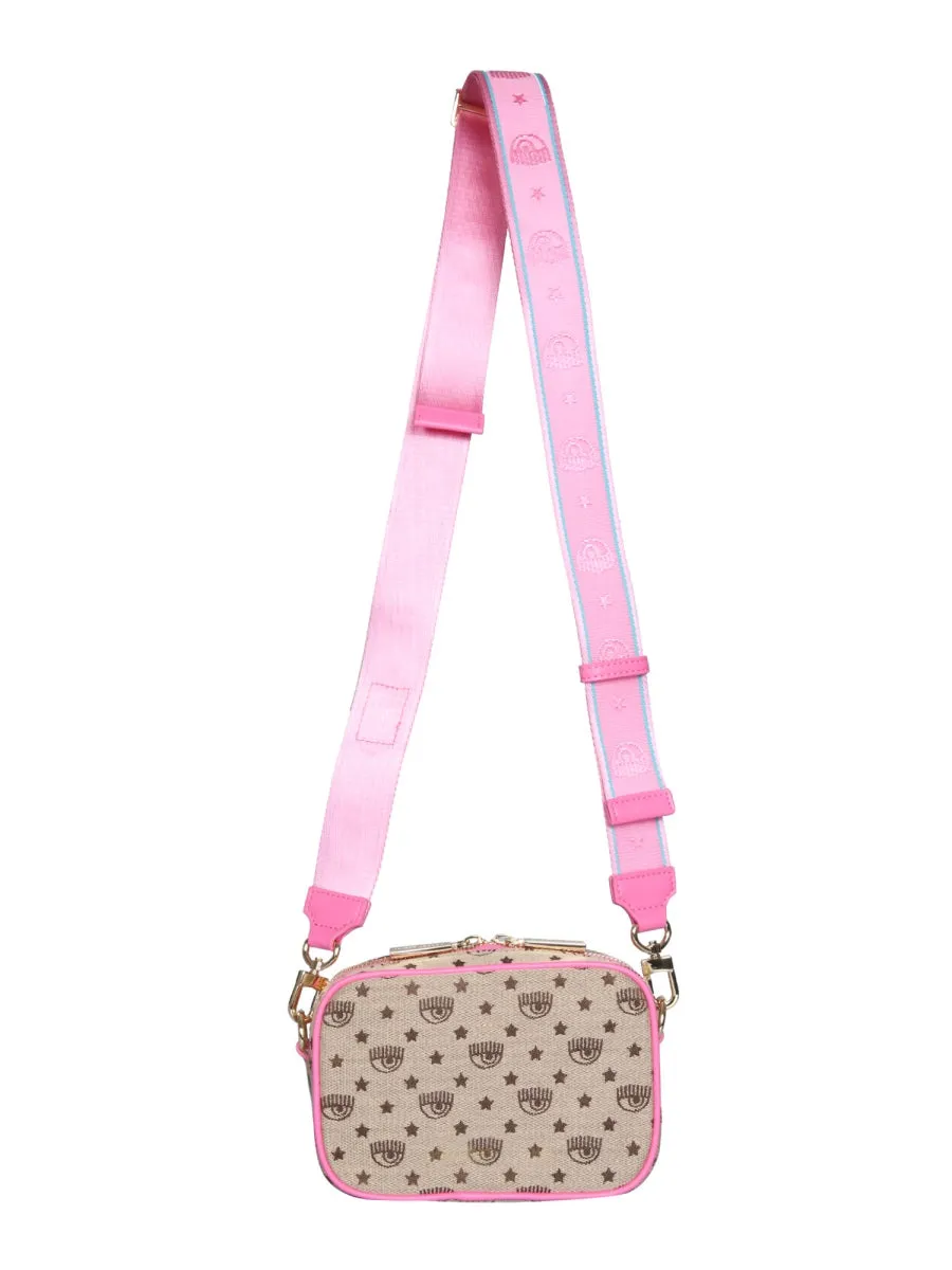 Chiara Ferragni Allover Logo Embroidered Zipped Shoulder Bag