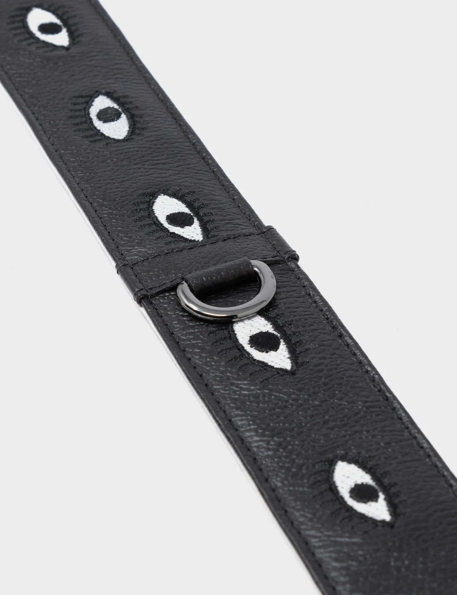 Detachable Black Leather Shoulder Strap - All Over Eyes Embroidery