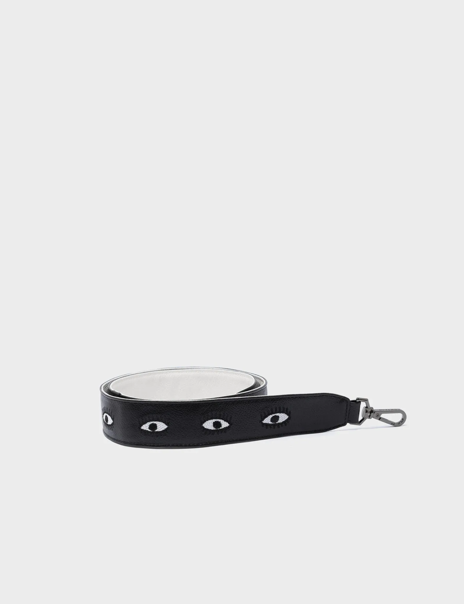 Detachable Black Leather Shoulder Strap - All Over Eyes Embroidery