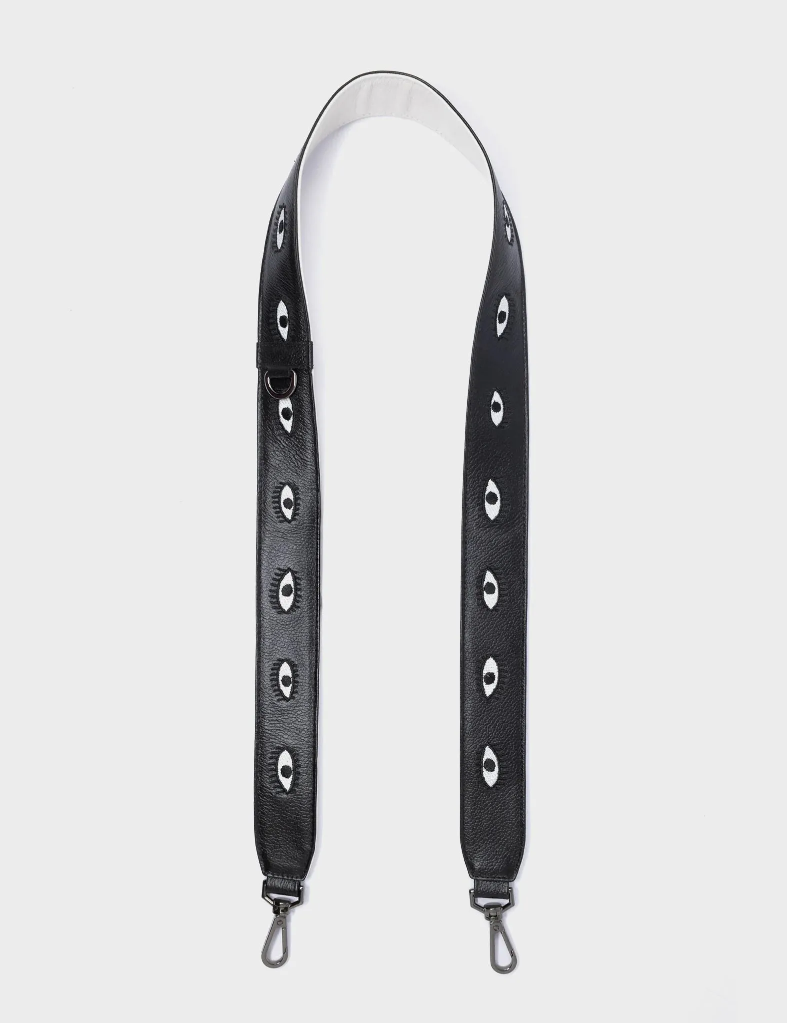 Detachable Black Leather Shoulder Strap - All Over Eyes Embroidery