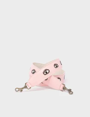 Detachable Parfait Pink Leather Shoulder Strap - All Over Eyes Embroidery
