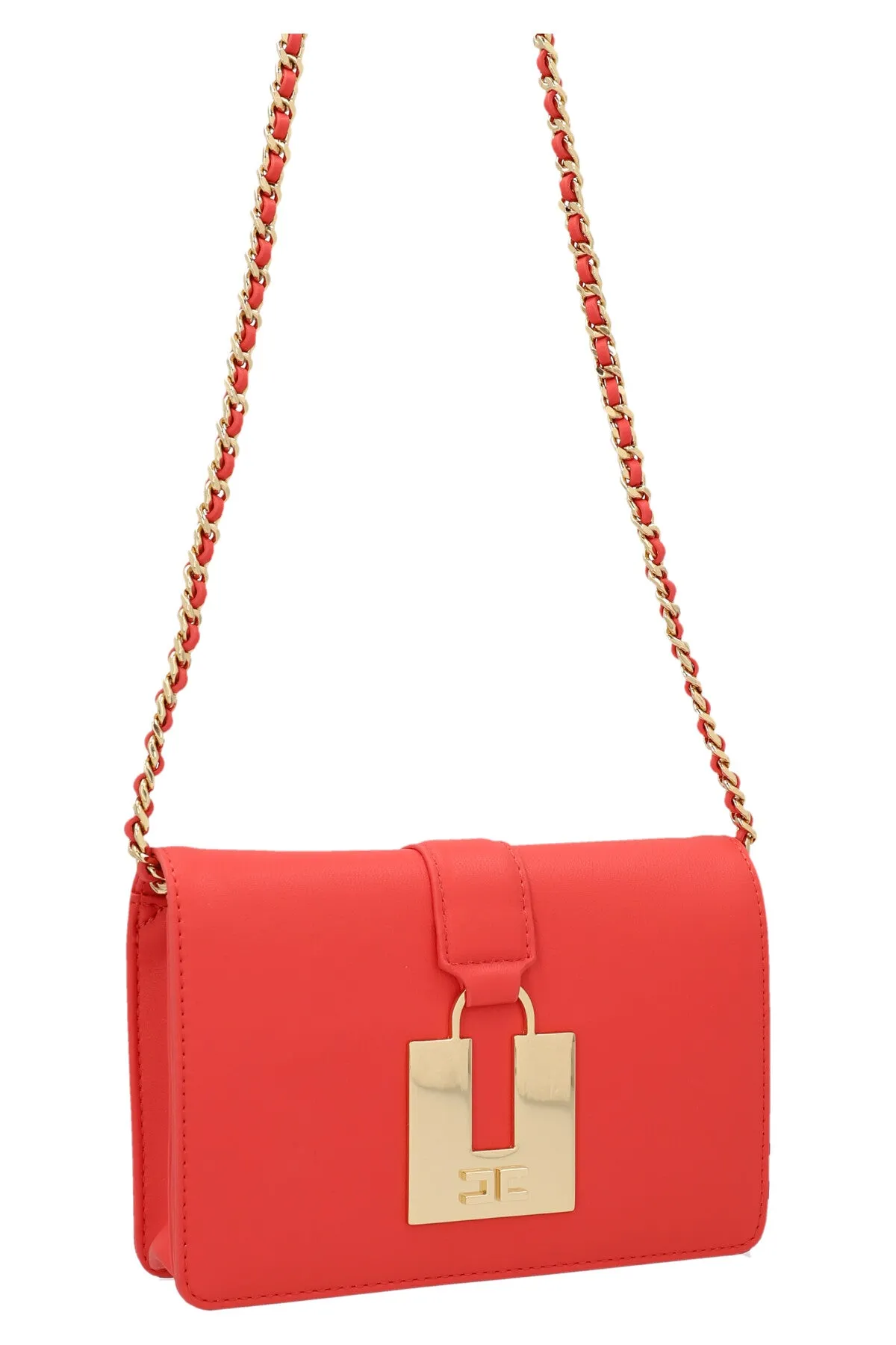 Elisabetta Franchi Logo Plaque Chain-Detailed Shoulder Bag
