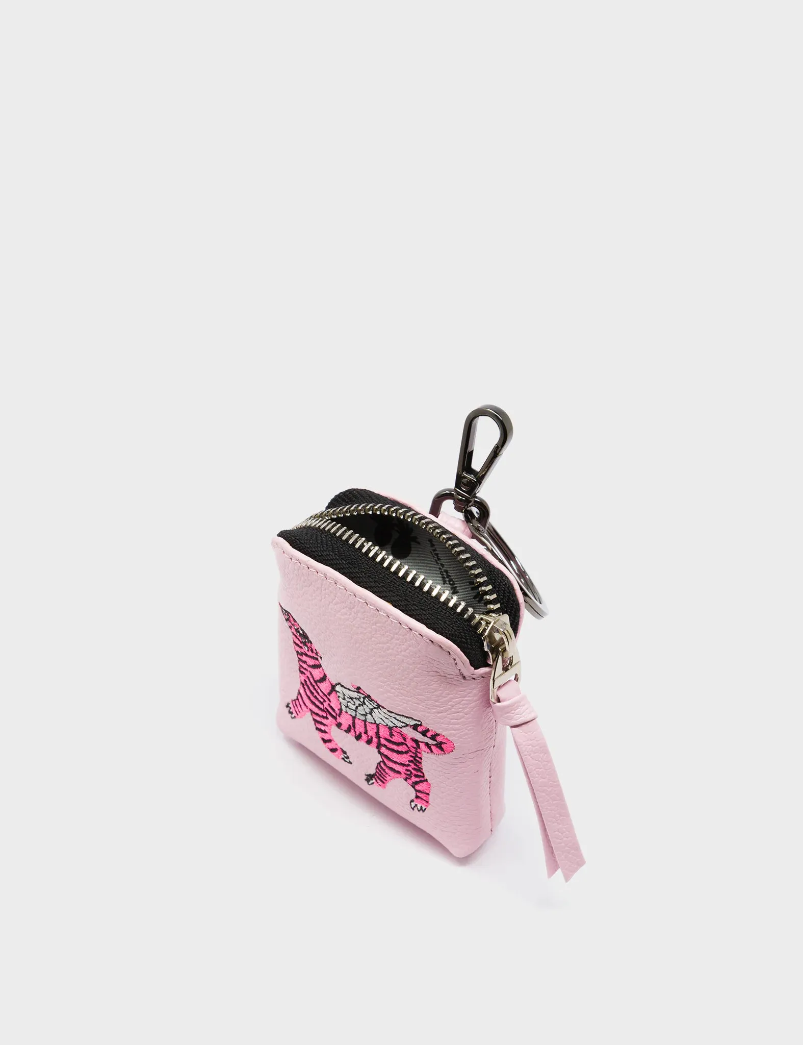 Florence Pouch Charm - Lilac Leather Keychain Tiger Embroidery