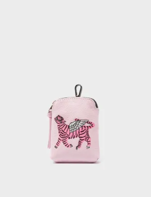 Florence Pouch Charm - Lilac Leather Keychain Tiger Embroidery
