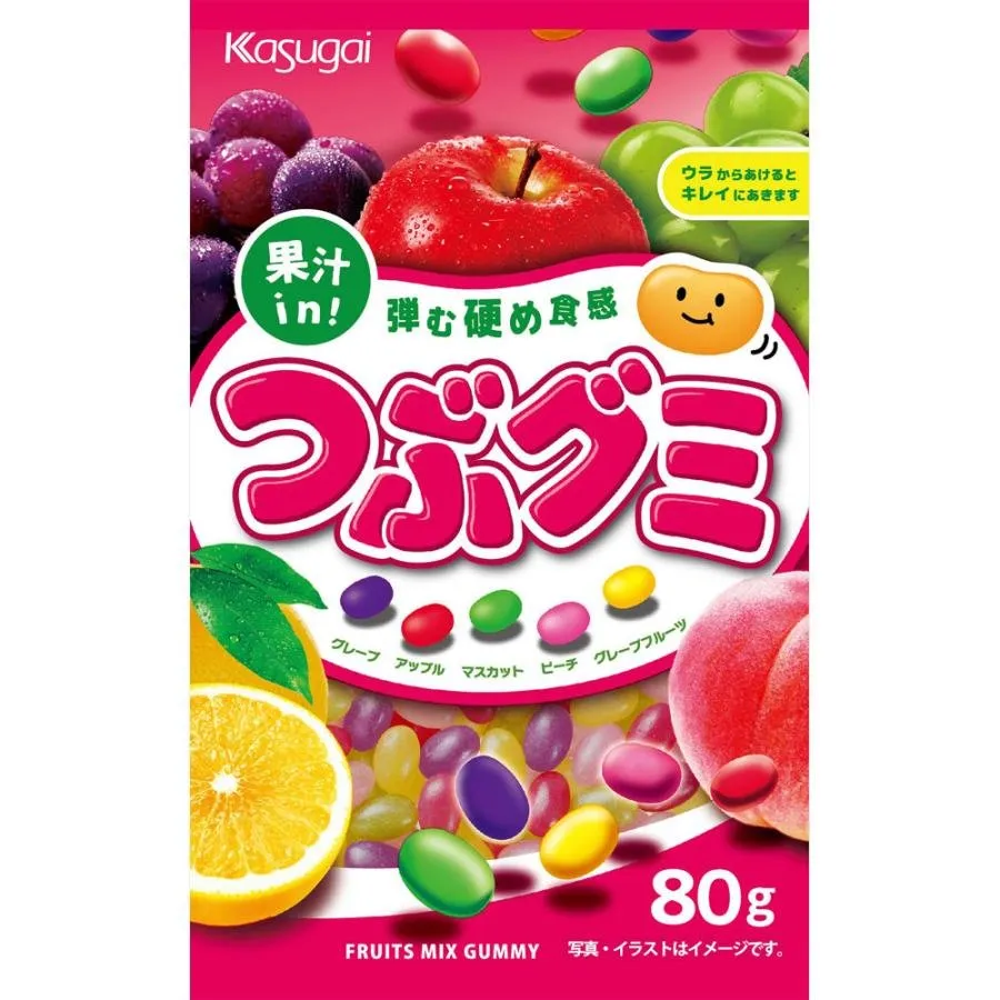 Kasugai Tsubu Gummy Mixed Fruit Flavor Gummies 80g (Pack of 3)