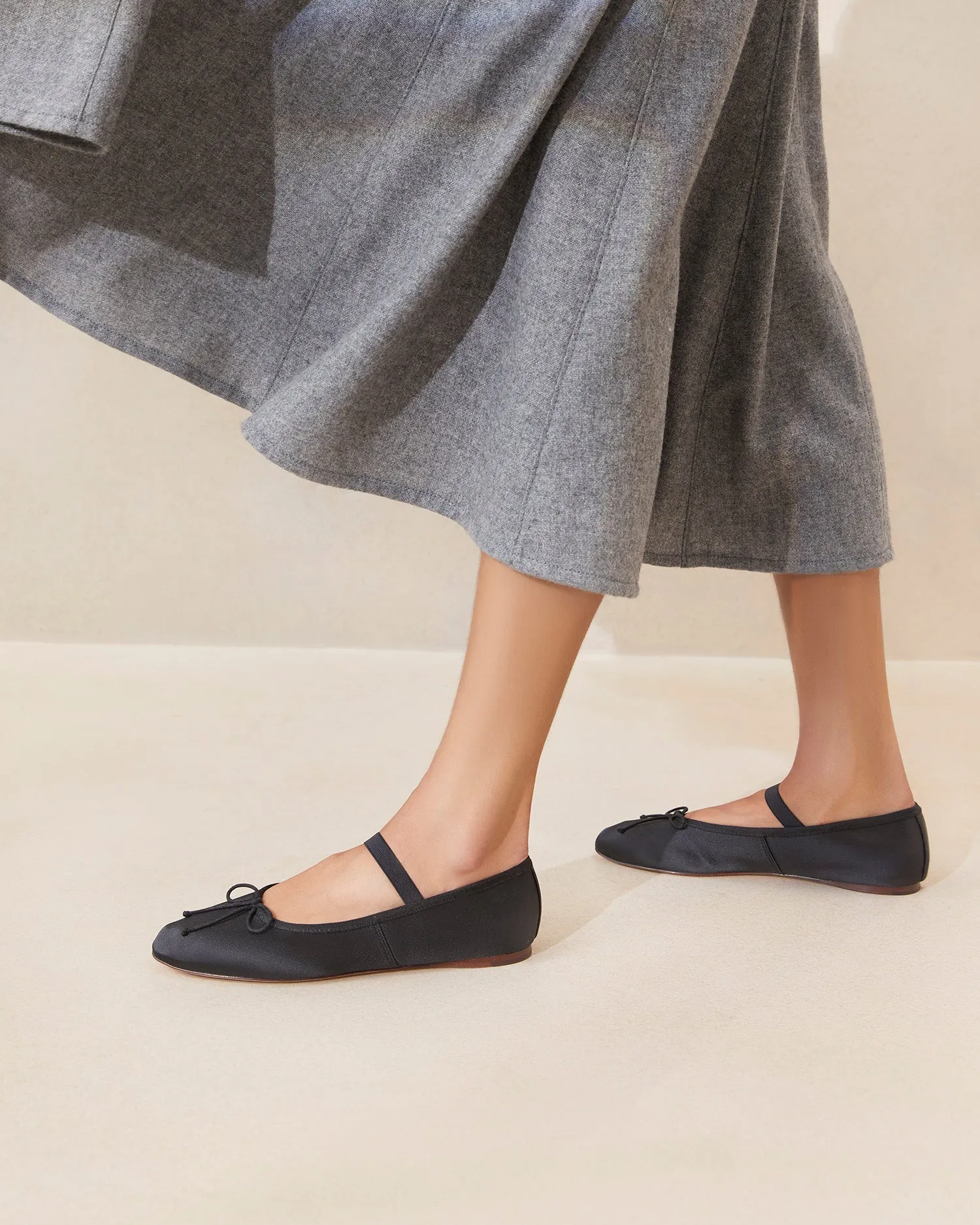 Leonie Black Satin Ballet Flat