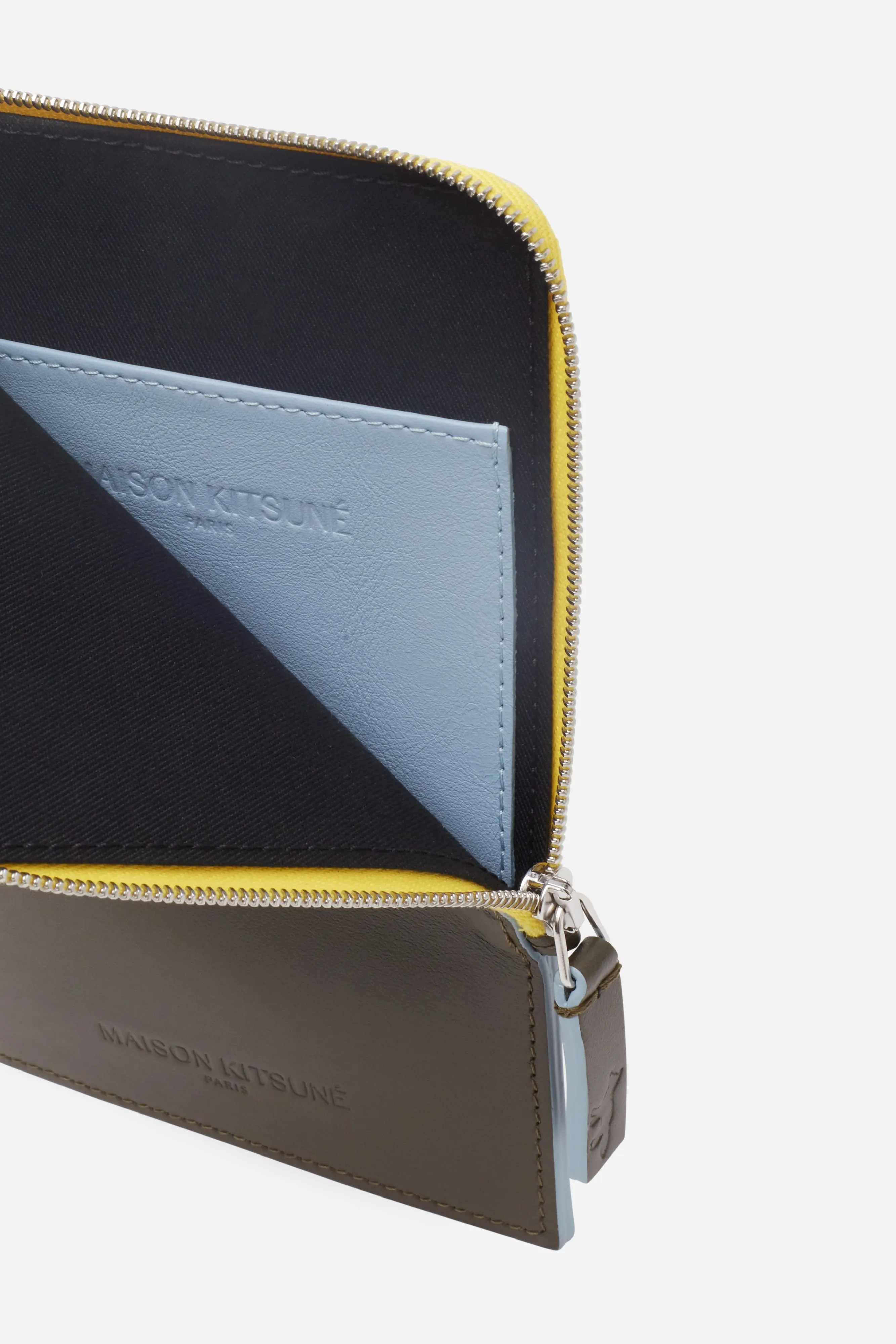 MAISON KITSUNÉ <br>MULTI-POUCHES WITH STRAP KHAKI GREY