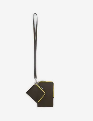 MAISON KITSUNÉ <br>MULTI-POUCHES WITH STRAP KHAKI GREY