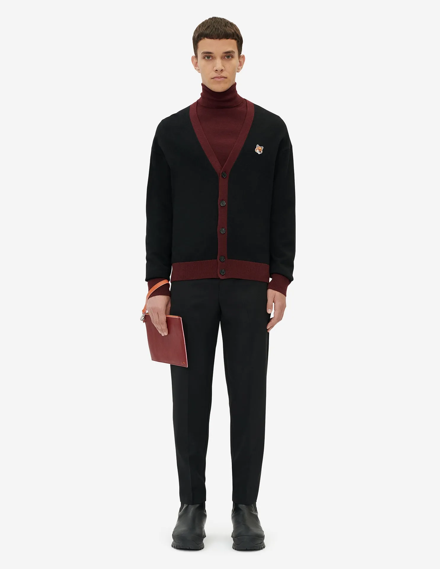 MAISON KITSUNÉ PROFILE FOX POUCH WITH STRAP WINE LEES