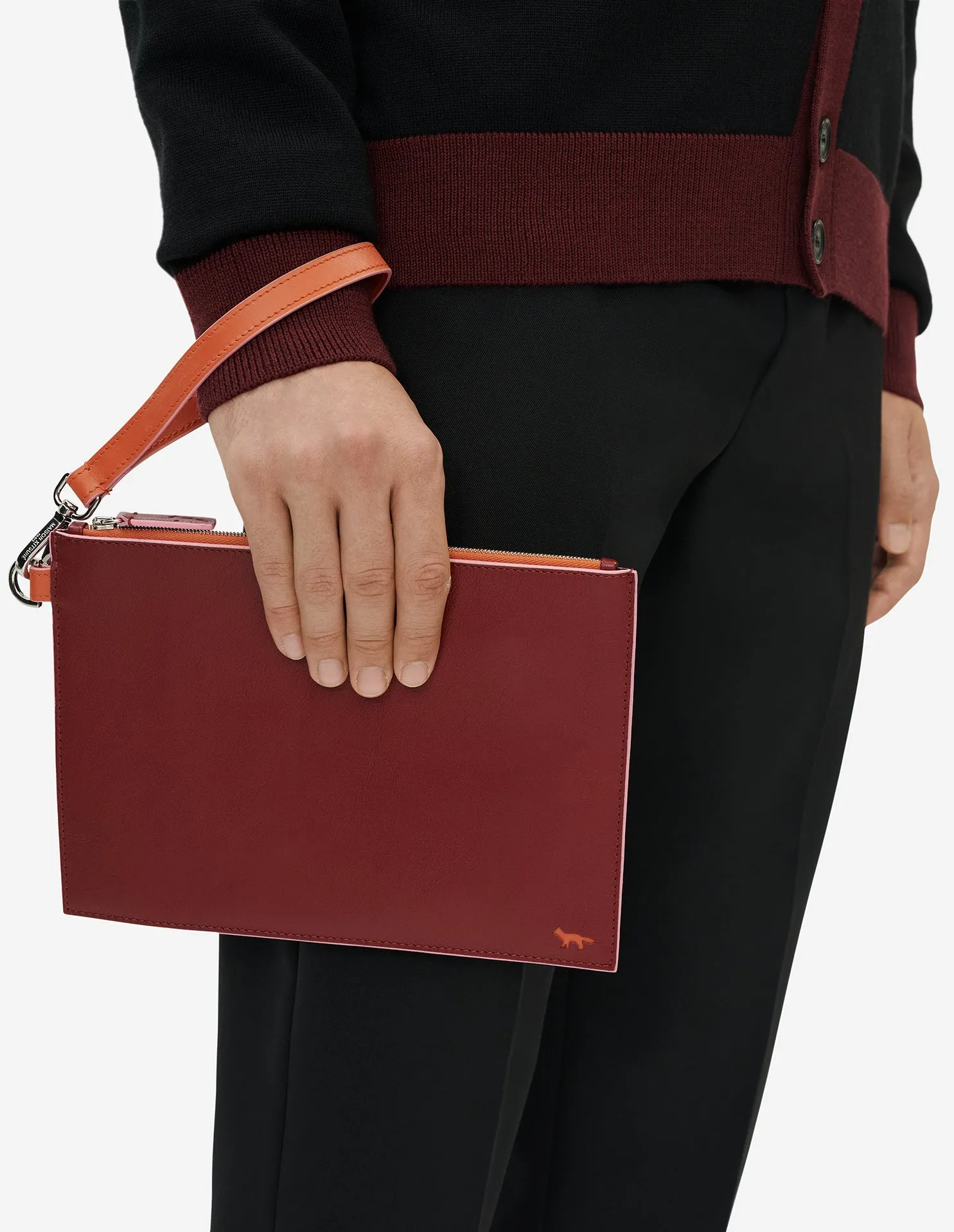 MAISON KITSUNÉ PROFILE FOX POUCH WITH STRAP WINE LEES