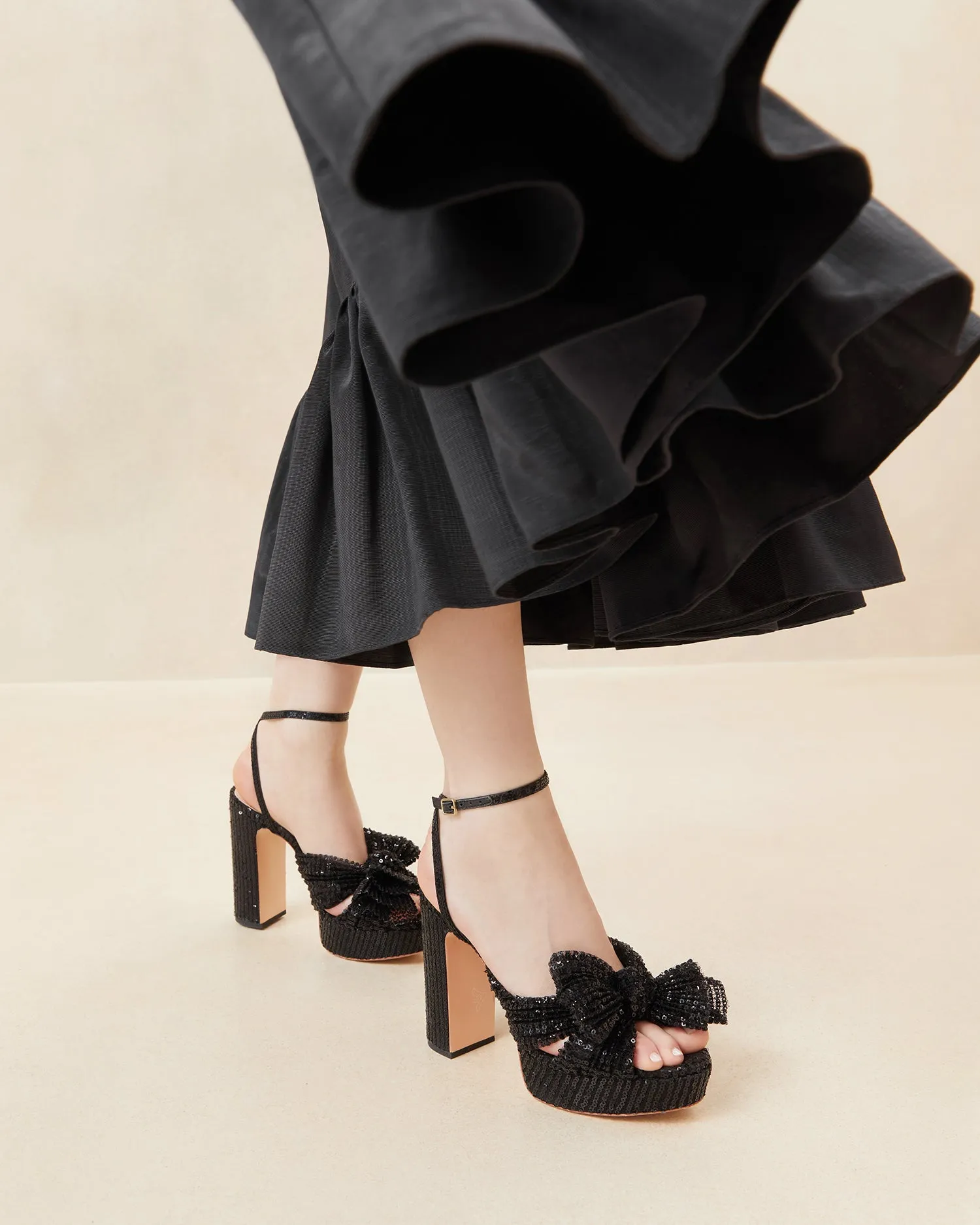 Natalia Black Sequin Bow Heel