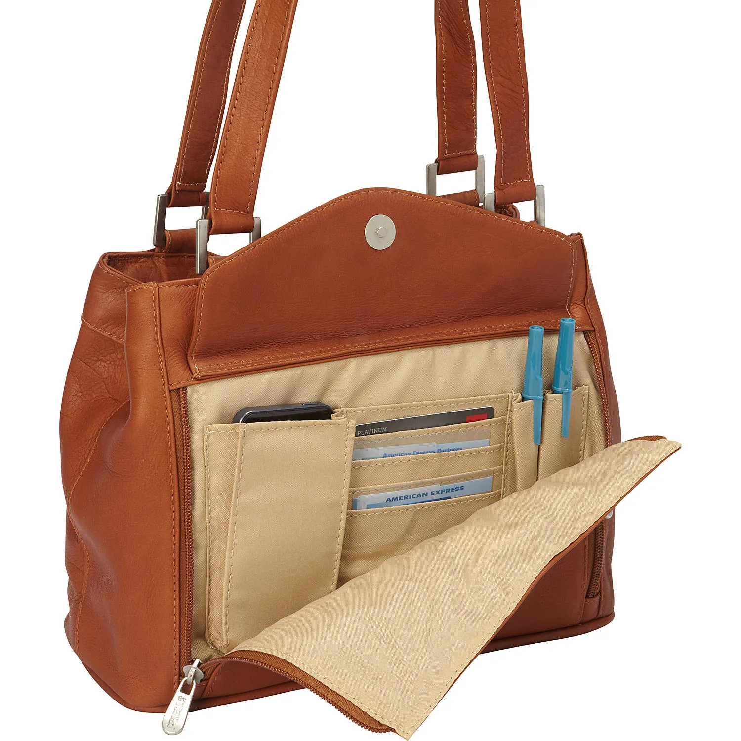 Piel Leather Double Compartment Shoulder Bag