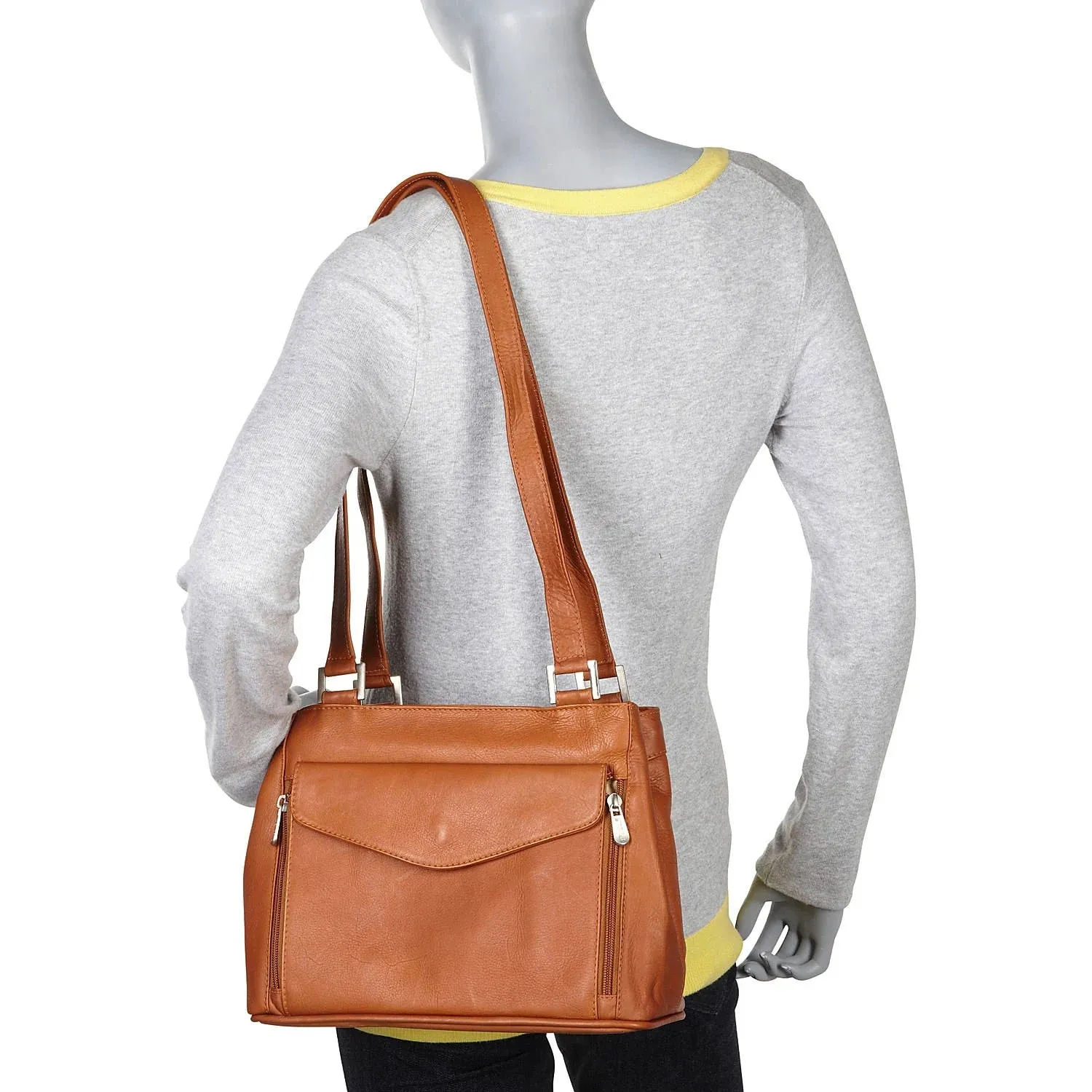 Piel Leather Double Compartment Shoulder Bag