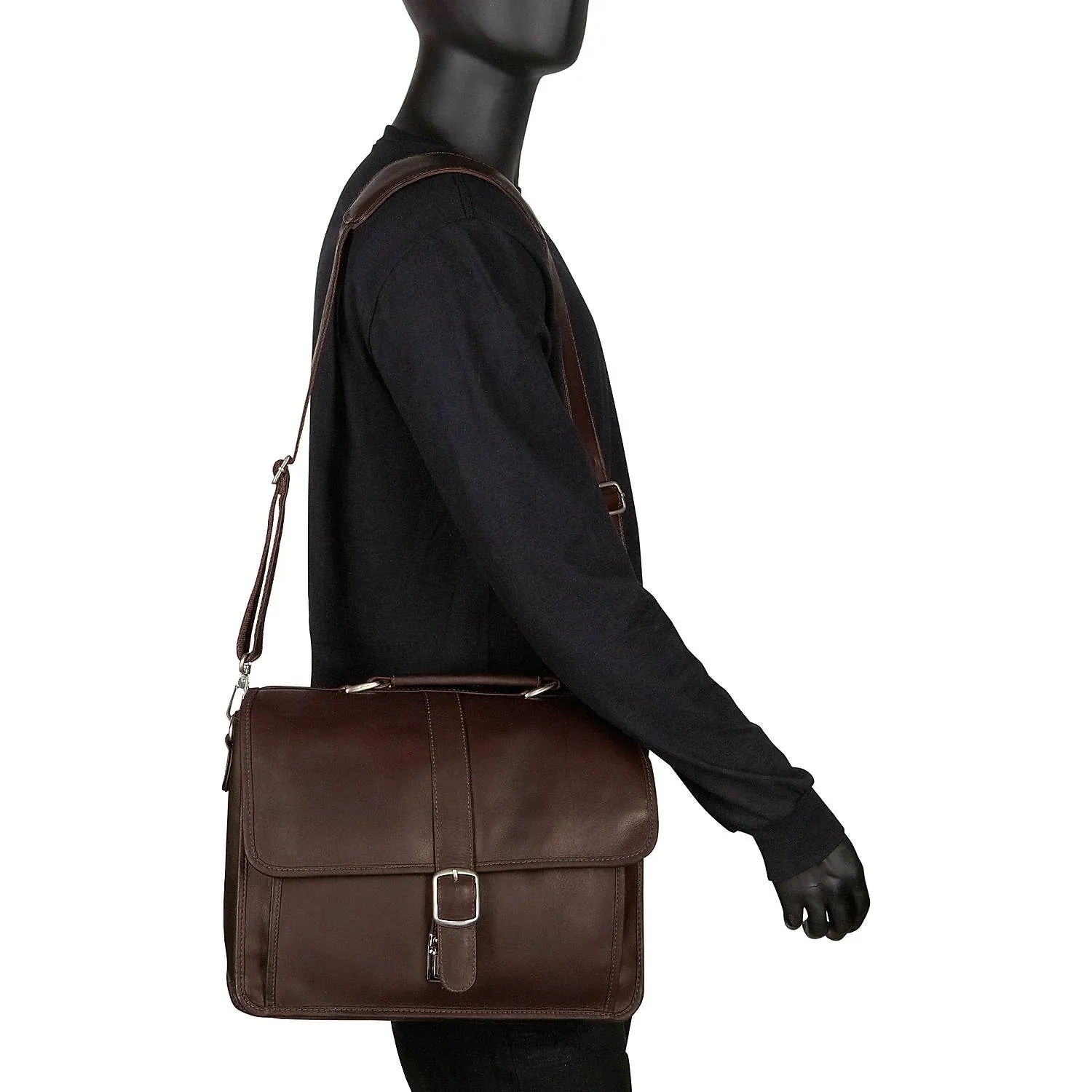 Piel Small Flap Over Laptop Leather Tablet Briefcase