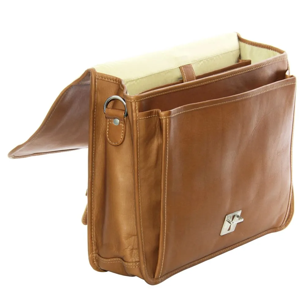 Piel Small Flap Over Laptop Leather Tablet Briefcase