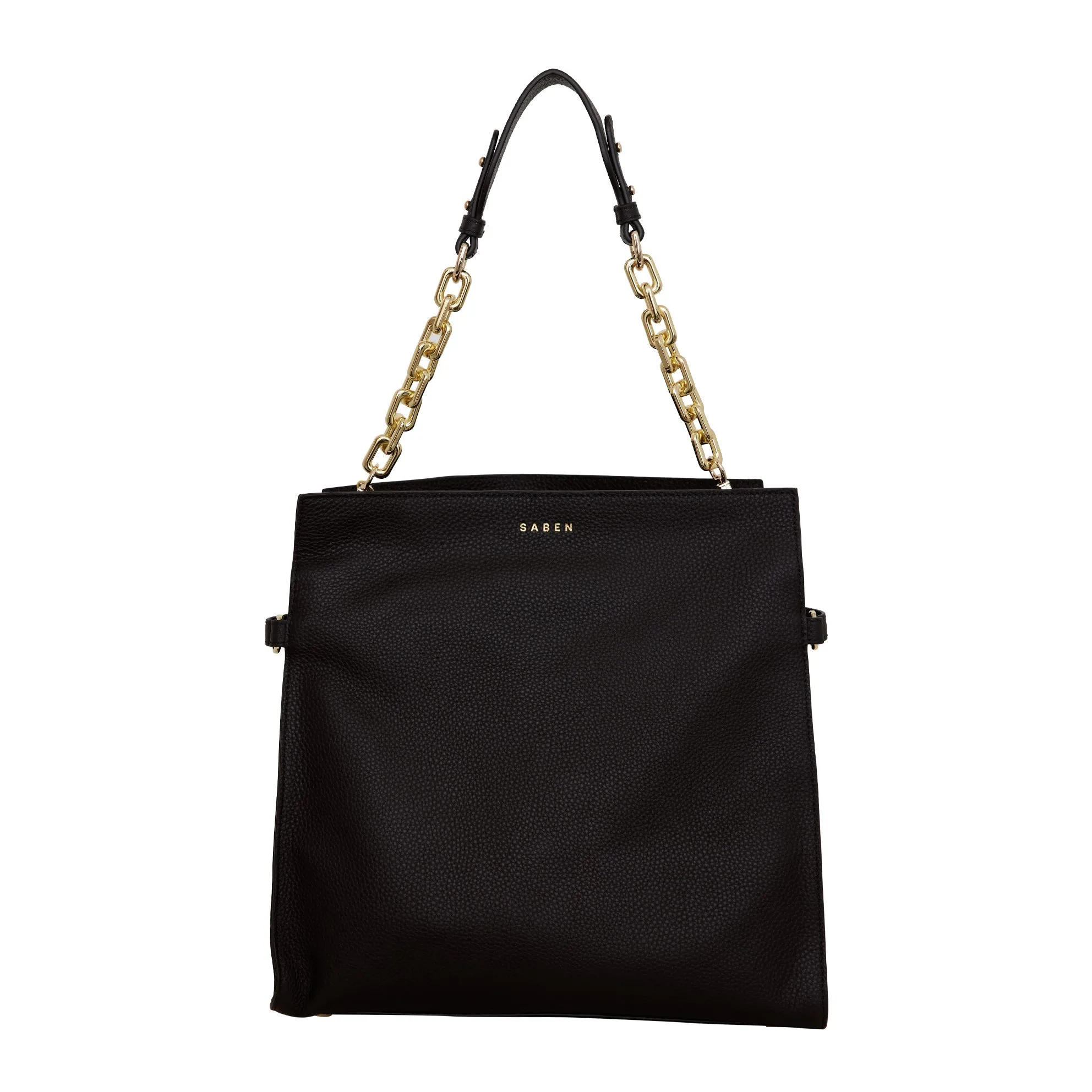 Saben Feature Shoulder Strap Gold Chunky   Black Leather