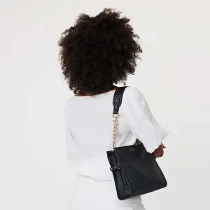 Saben Feature Shoulder Strap Gold Chunky   Black Leather