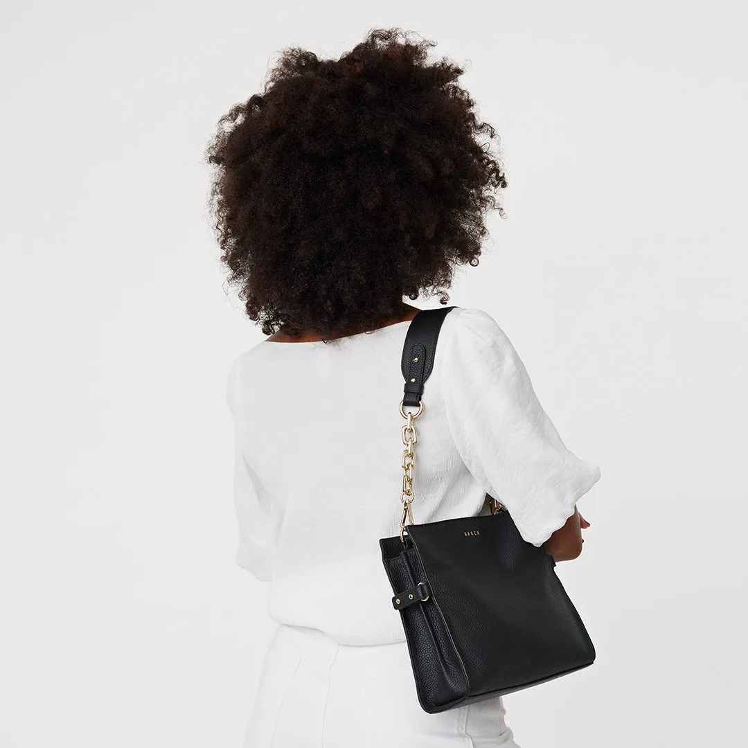 Saben Feature Shoulder Strap Gold Chunky   Black Leather