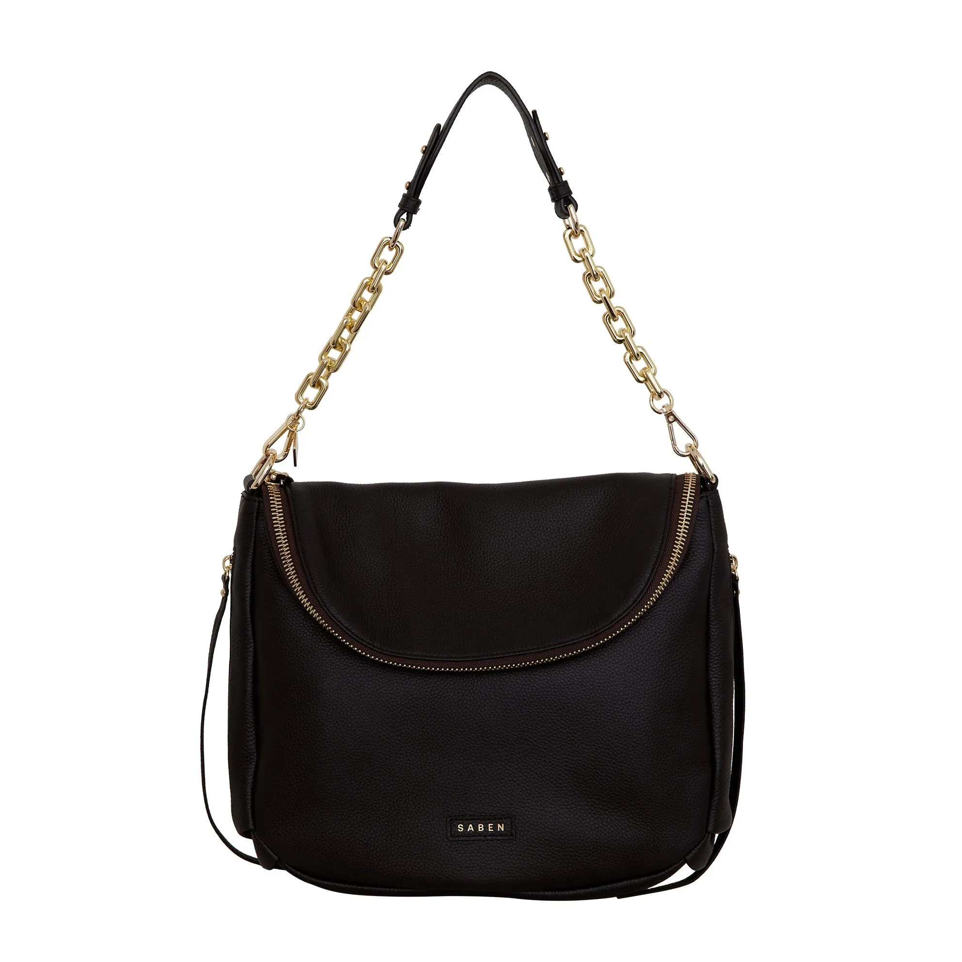 Saben Feature Shoulder Strap Gold Chunky   Black Leather