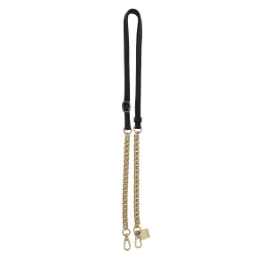 Saben Feature Strap Chain Gold Curb   Black Leather