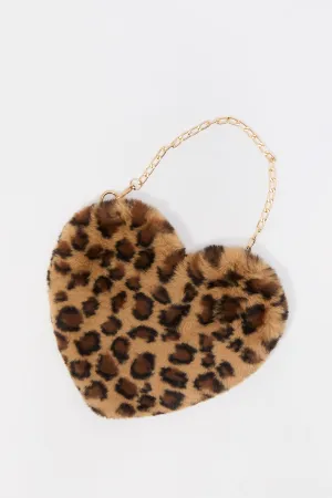 Sac à bandoulière en similifourrure en forme de coeur pour filles