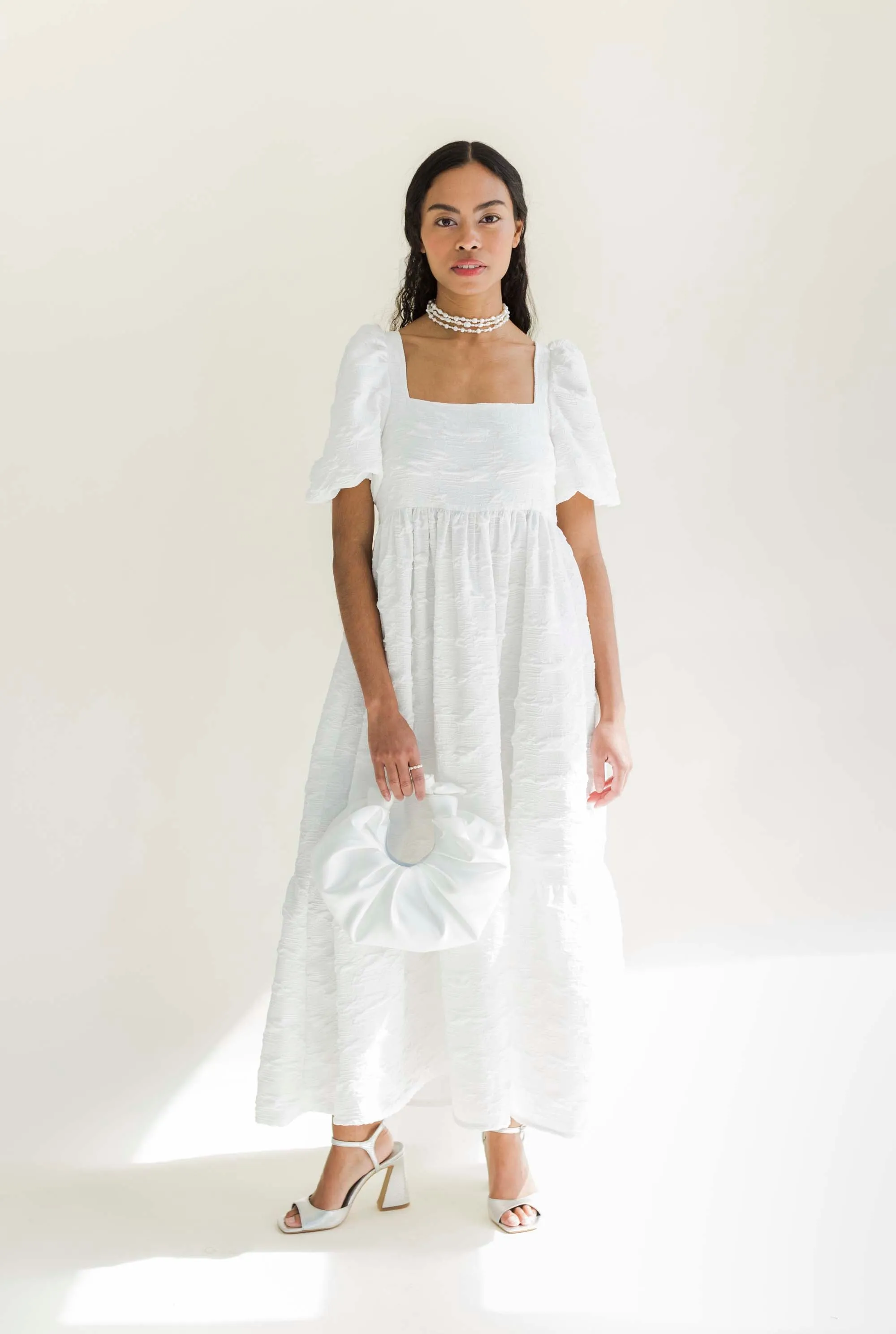 Serenity Puff Dress in Crinkle Crepe