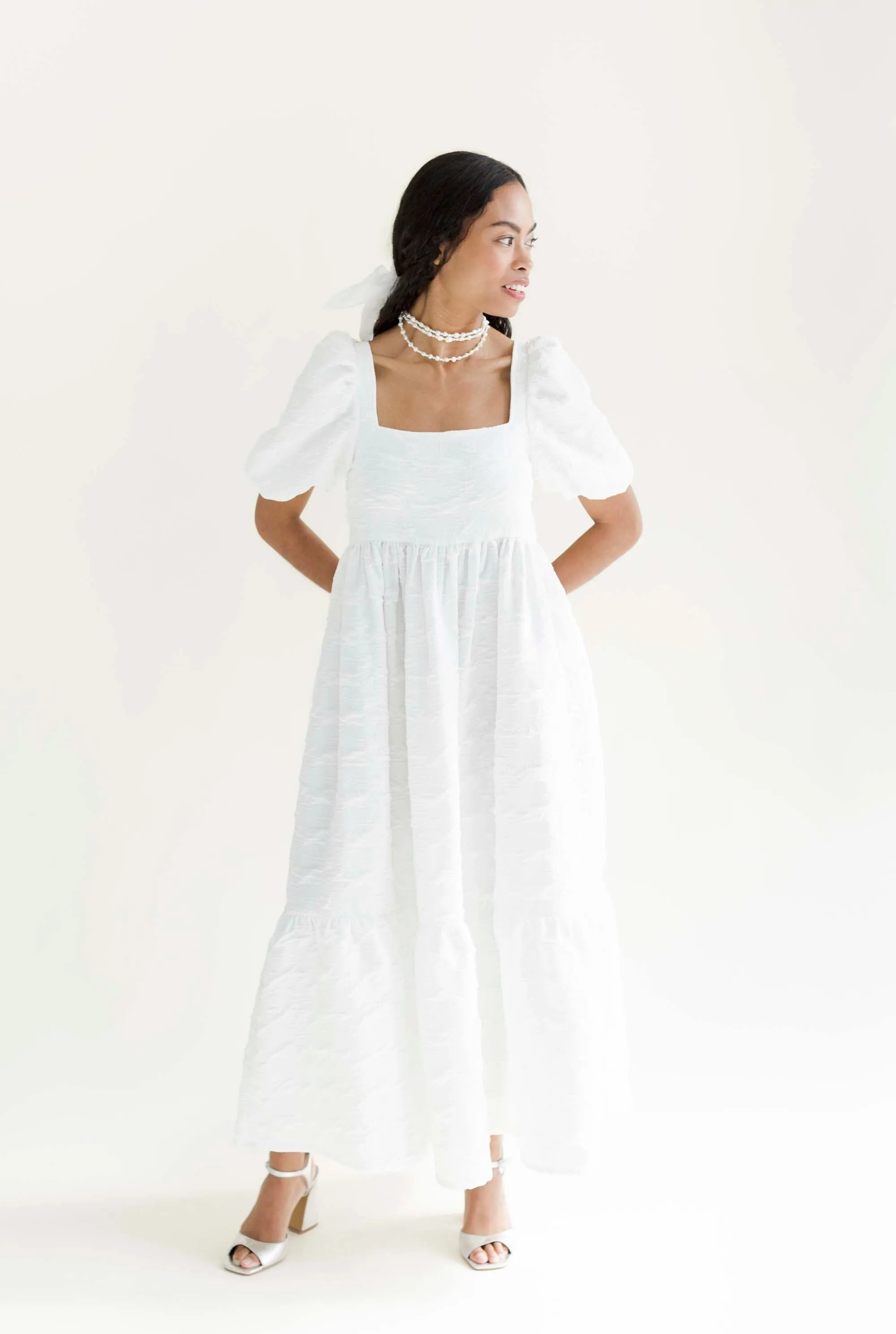 Serenity Puff Dress in Crinkle Crepe