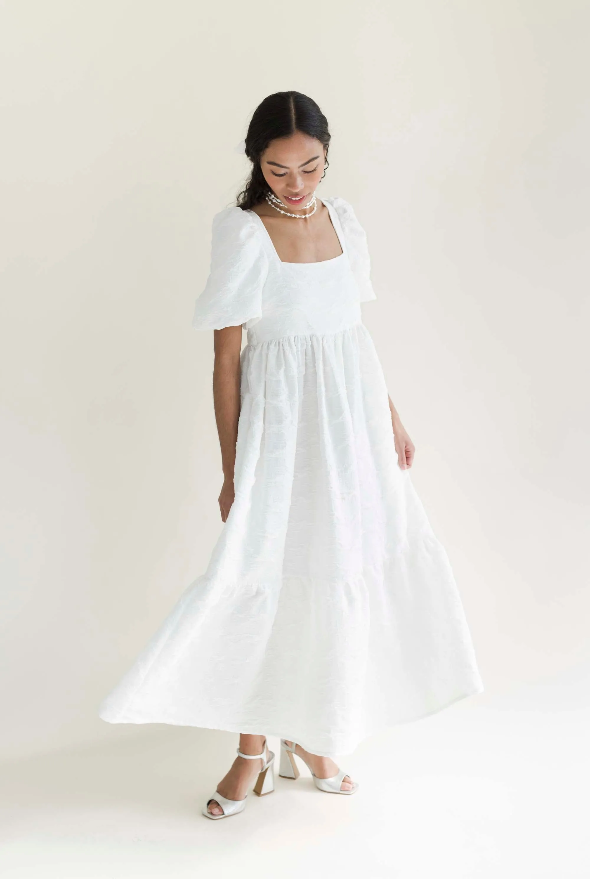 Serenity Puff Dress in Crinkle Crepe