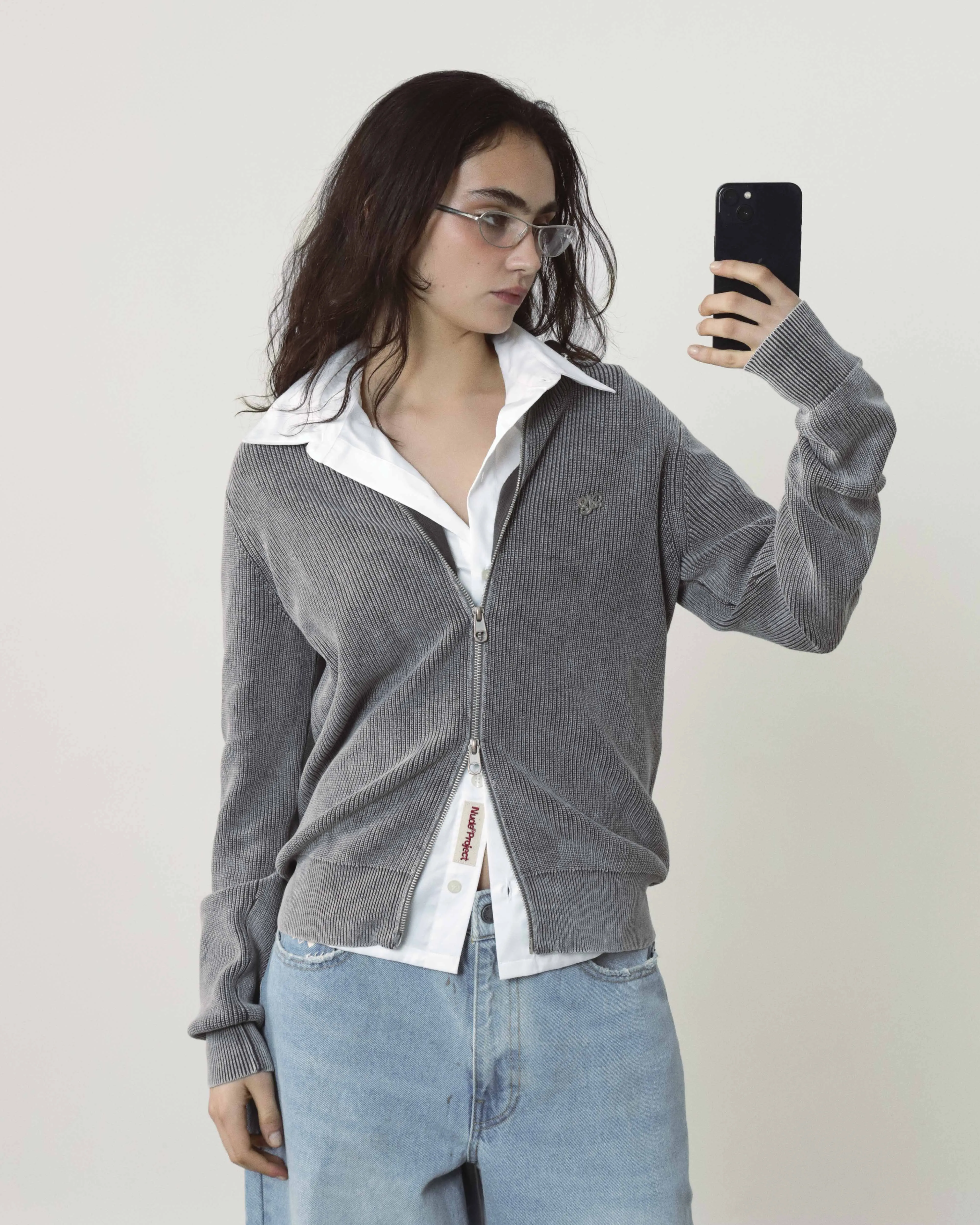 Shady Zip-Up Knit Cardigan Ash