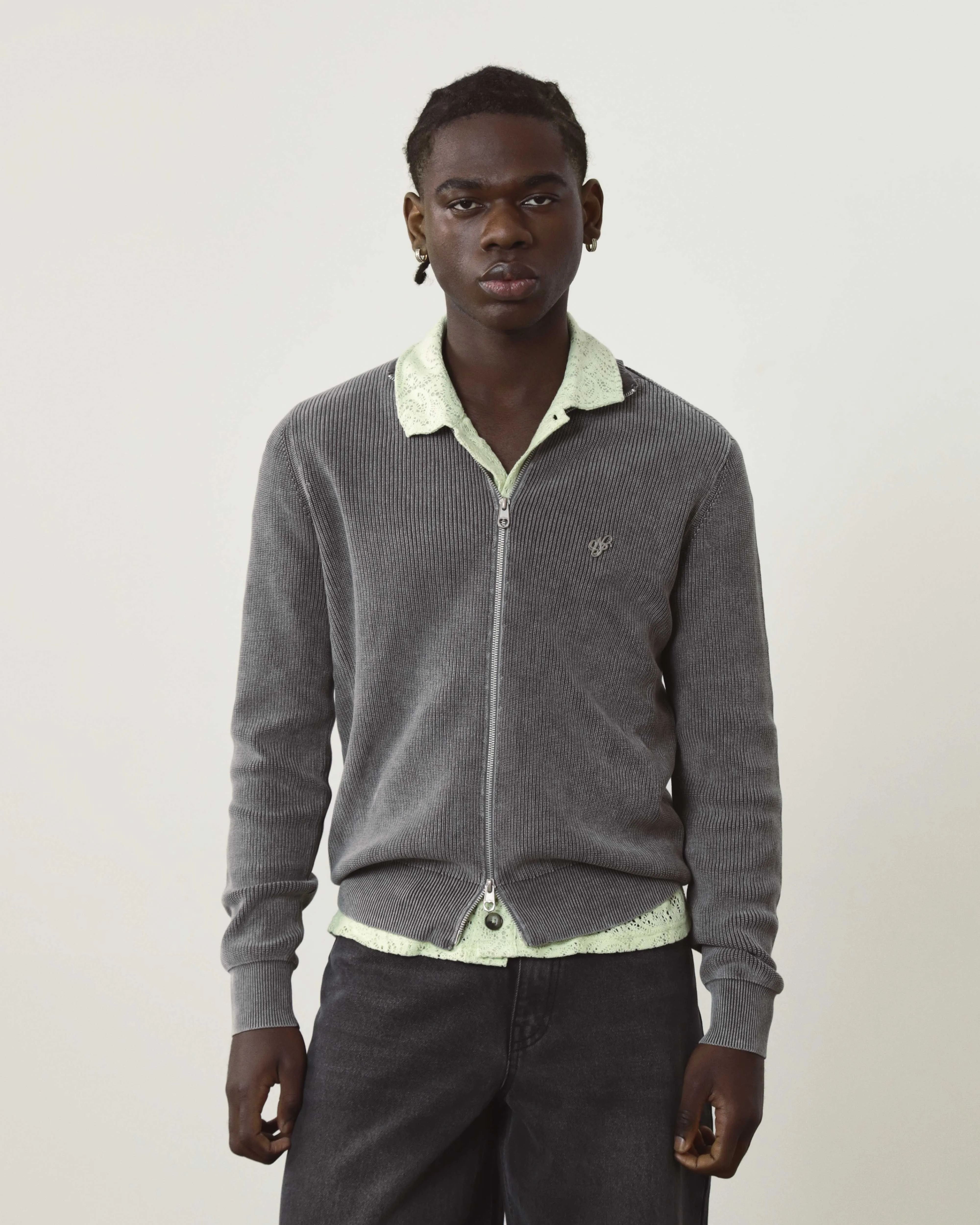 Shady Zip-Up Knit Cardigan Ash
