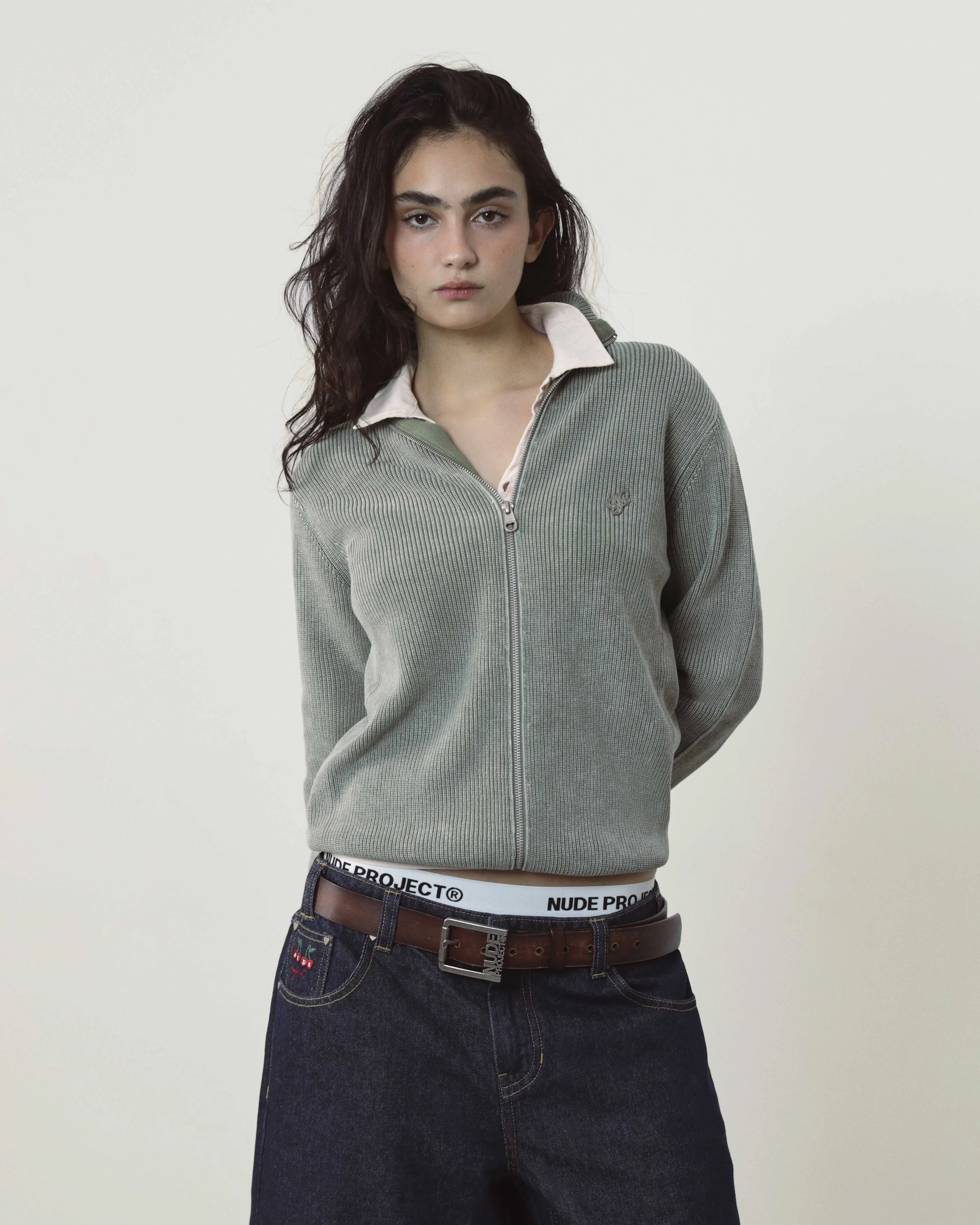 Shady Zip-Up Knit Cardigan Green