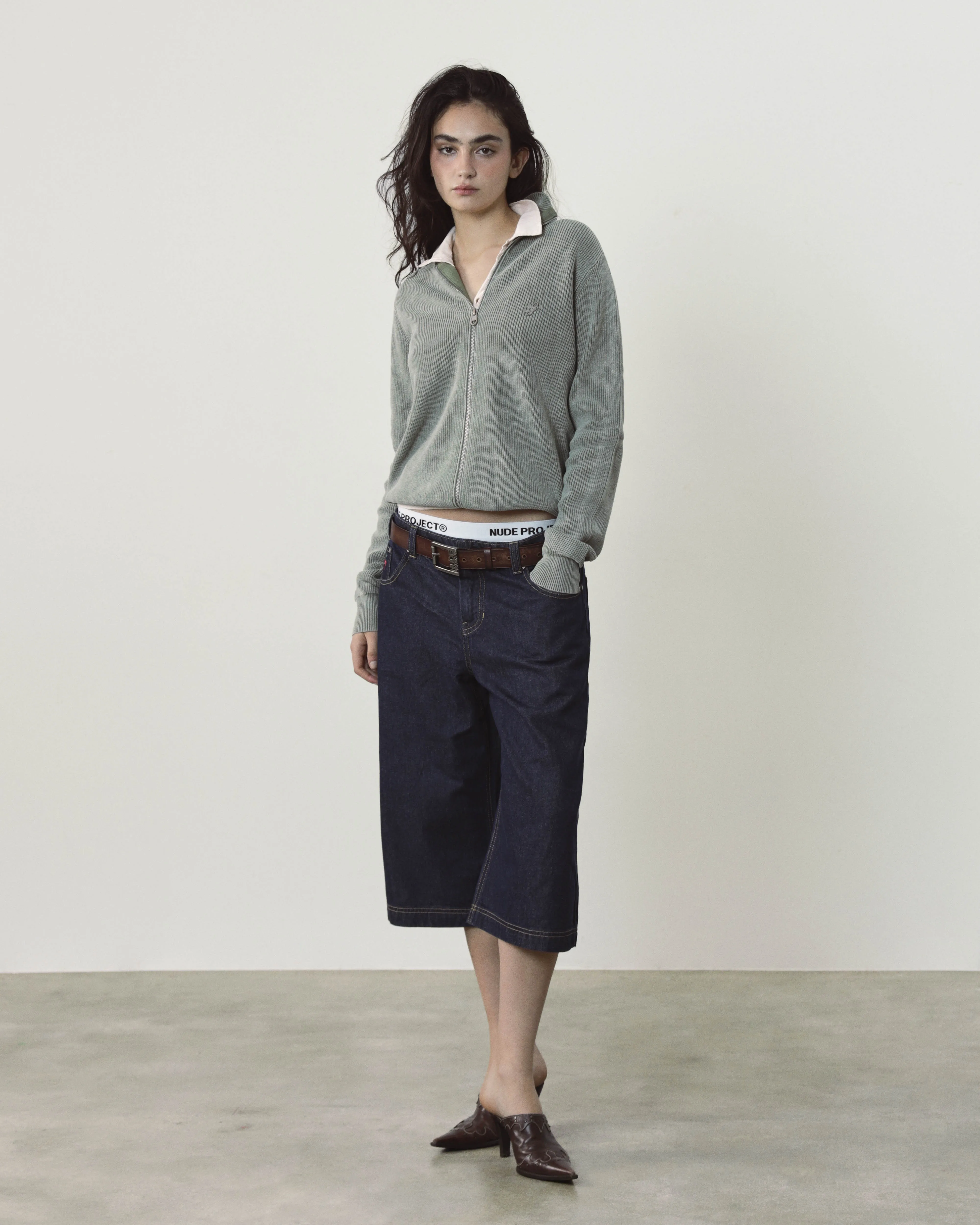 Shady Zip-Up Knit Cardigan Green