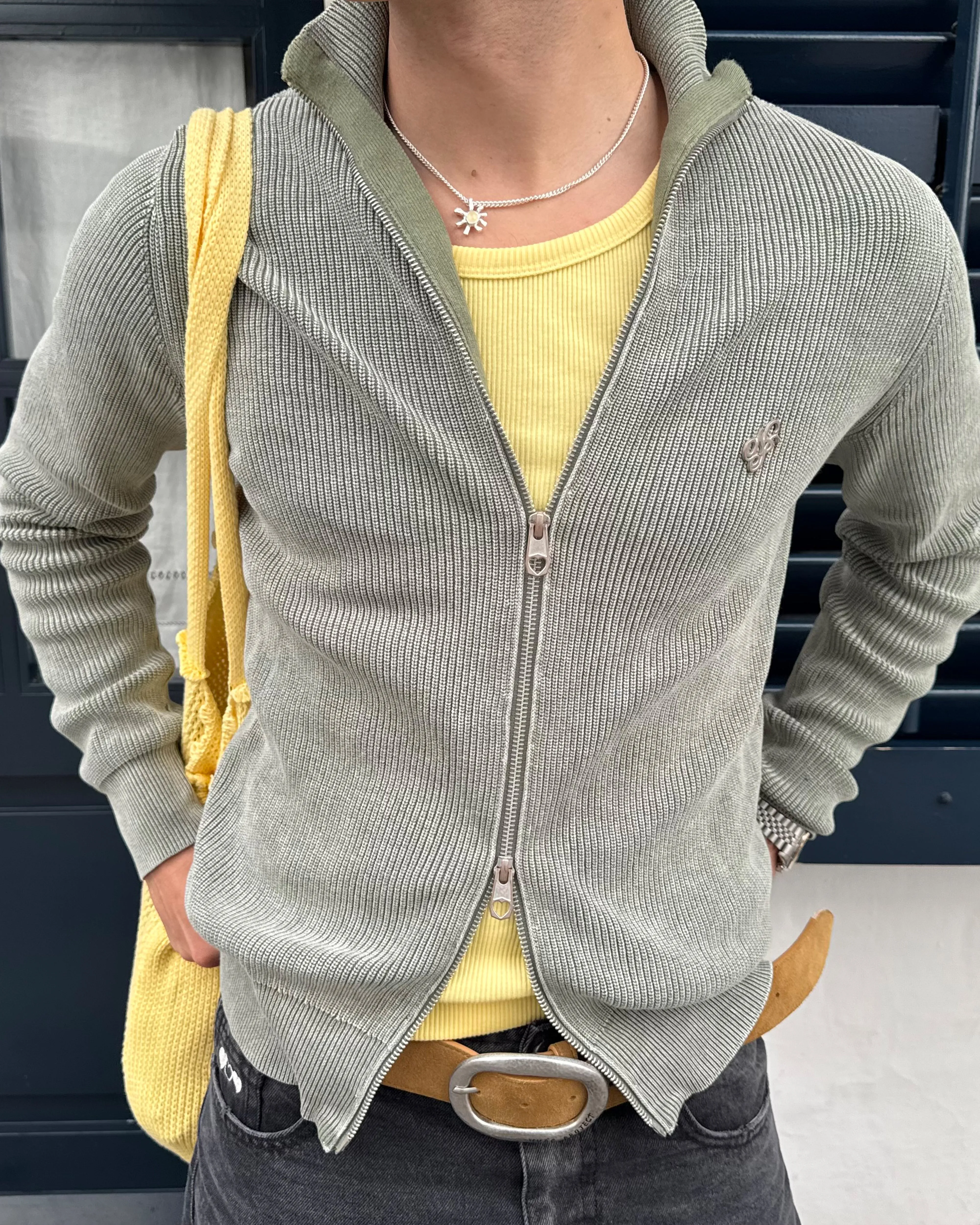 Shady Zip-Up Knit Cardigan Green