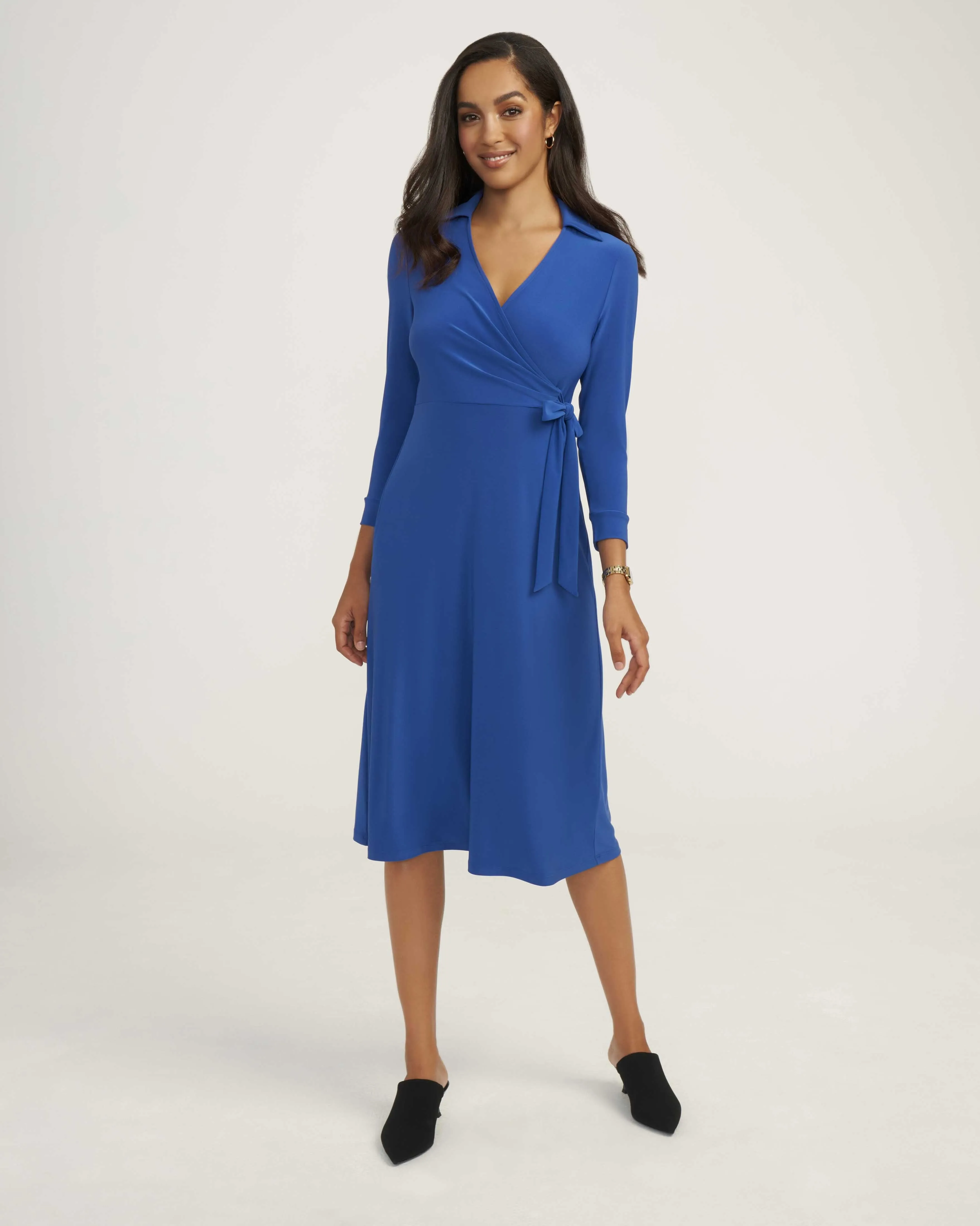 Solid Signature Collar Wrap Dress- Sale