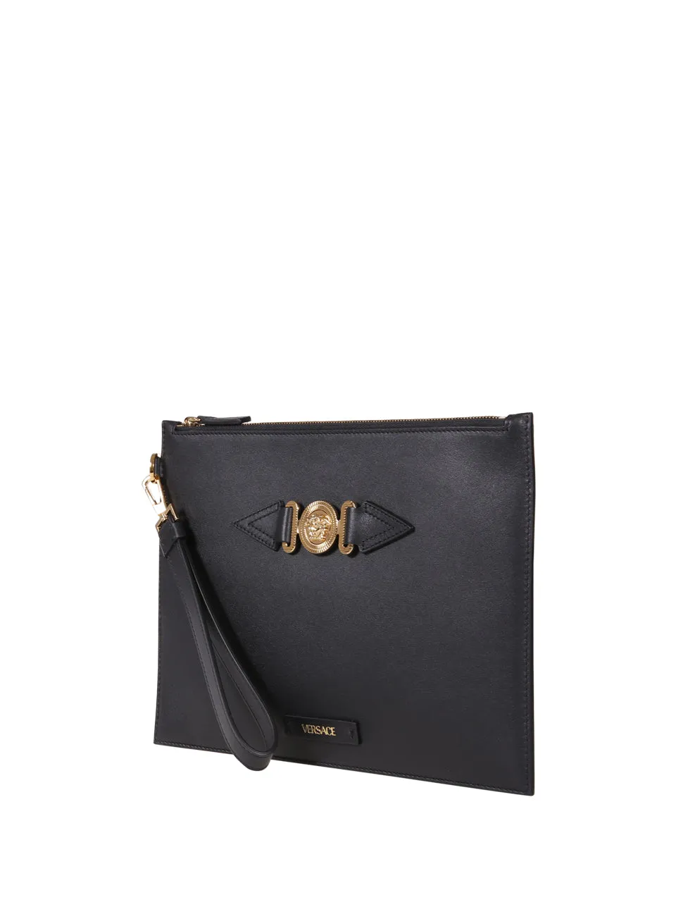 Versace Logo Plaque Zipped Clutch Bag