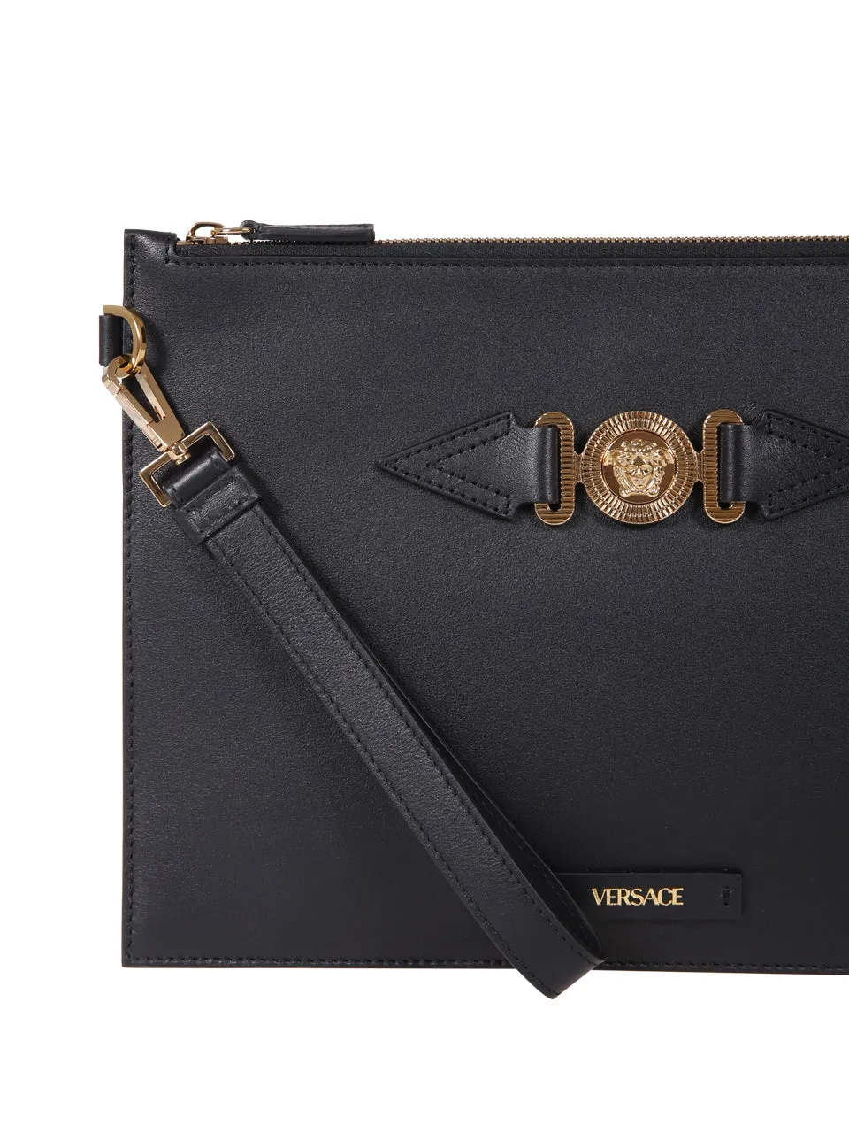 Versace Logo Plaque Zipped Clutch Bag