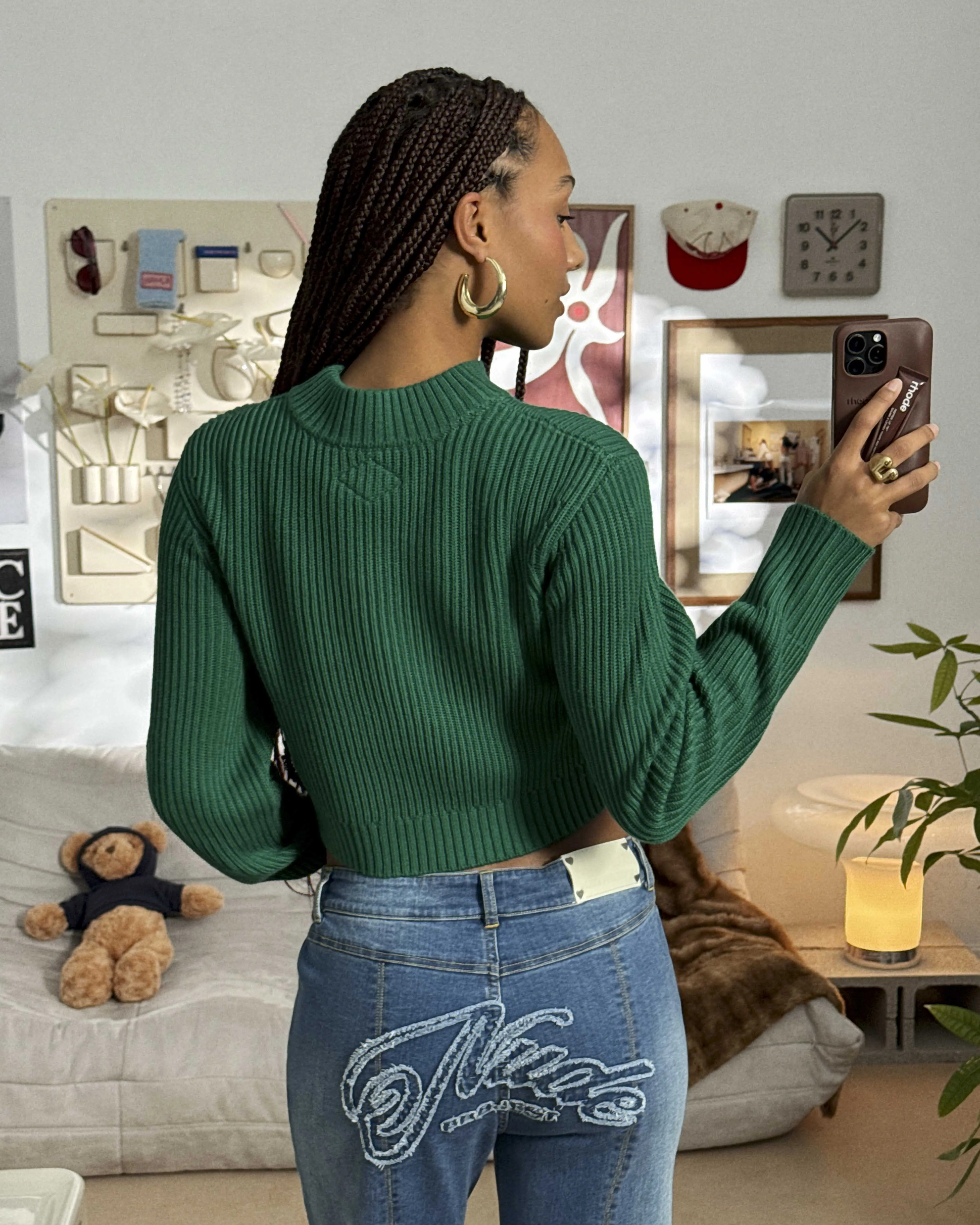 Wifey Knit Cropped Sweater Green