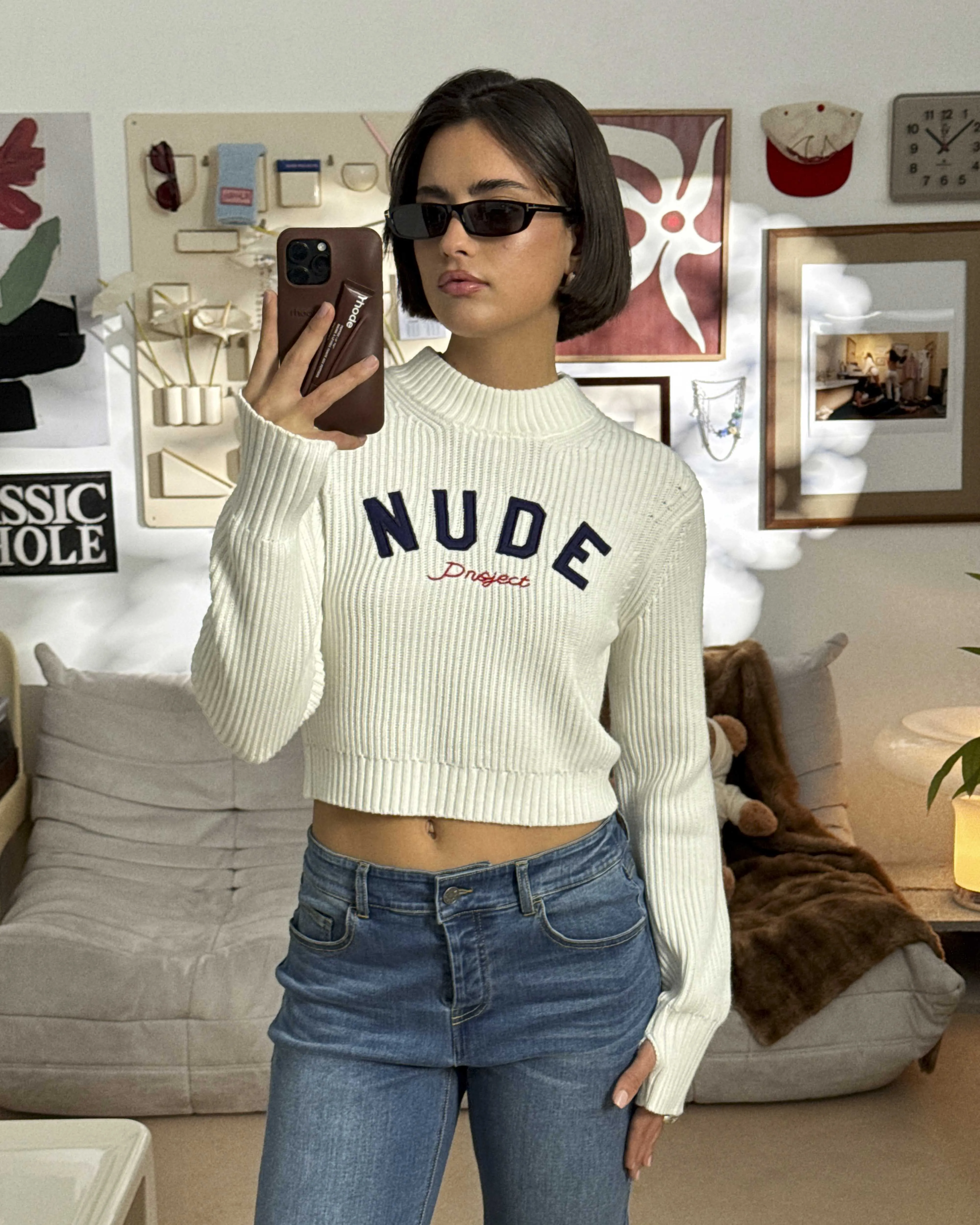 Wifey Knit Cropped Sweater White