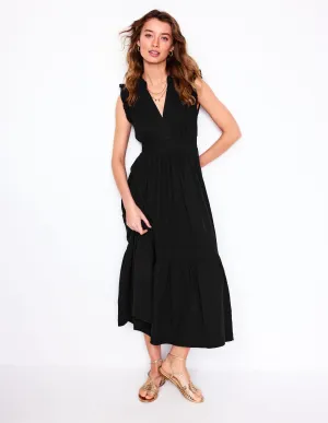 Wren Double Cloth Midi Dress-Black