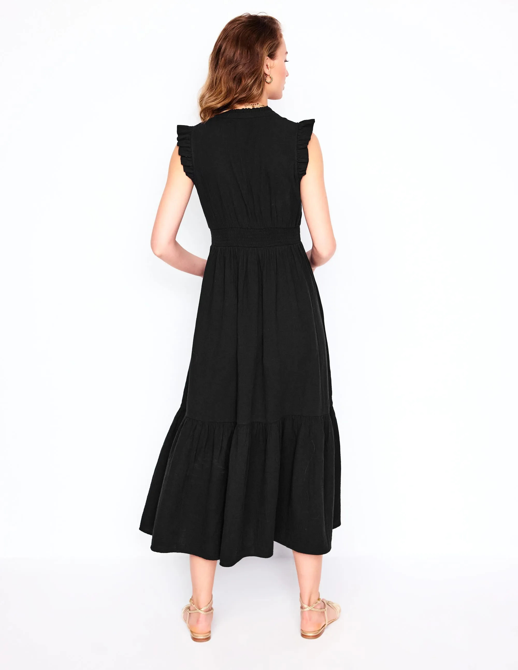 Wren Double Cloth Midi Dress-Black